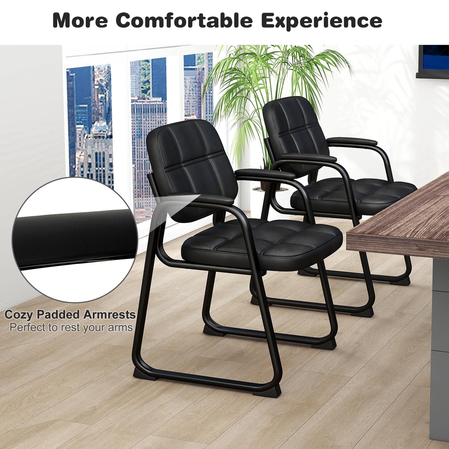 Giantex 2-Pack Waiting Room Chairs Set with Padded Seat & Armrests, Metal Frame, 330 Lbs Capacity, No Wheels Lobby Chairs for Conference Room, Meeting, Office, Reception & Office Guest Room, Black (1)