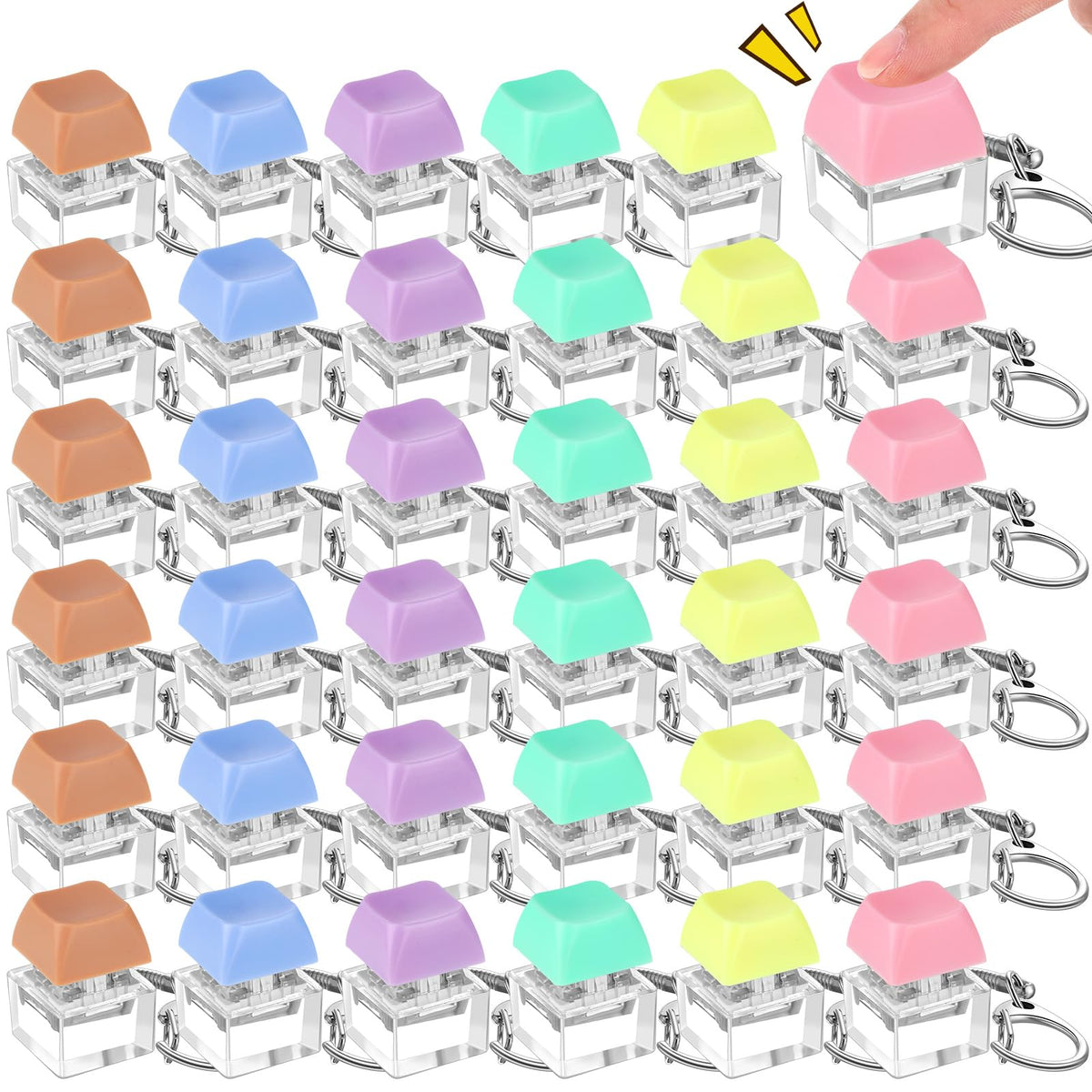 Seeloowy 36 Pcs Keyboard Fidget Clicker Keyboard Keychain Decompression Relief Toys Button Stress Relief Gifts for Adults Pass the Time (Vivid Color)
