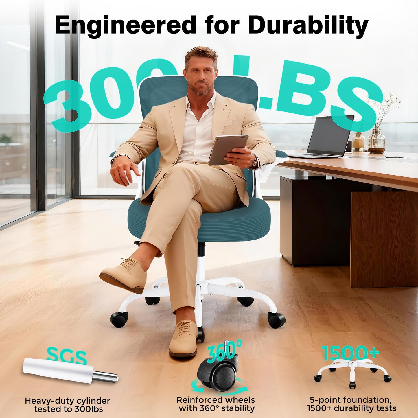 AreShark Office Chair - Ergonomic Breathable Mesh Desk Chair with Adjustable Lumbar Support and Flip-up Armrests - Executive High Back Rolling Swivel Comfortable Computer Gaming Chair for Home Office