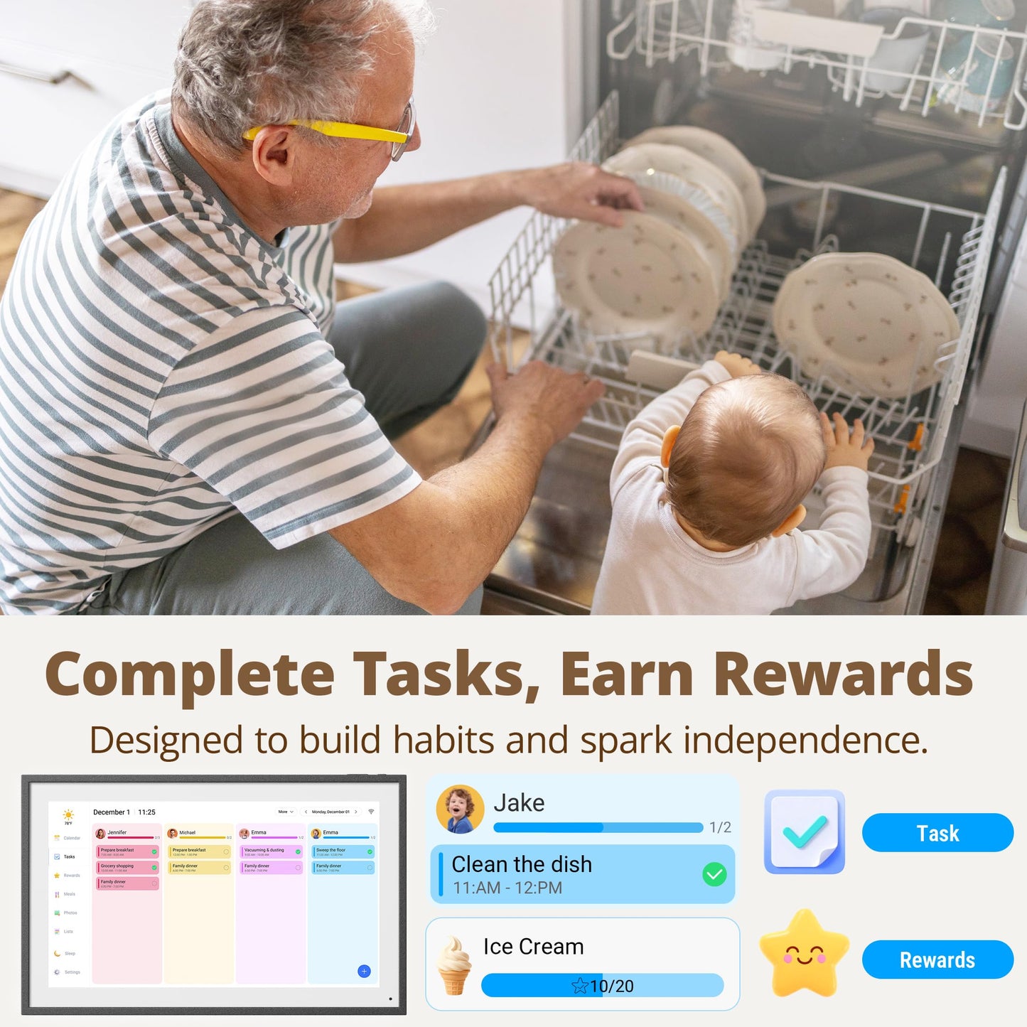 Digital Calendar 27 Inch Touch Screen, Electronic Wall Calendar Chore Chart for Family Monthly/Weekly Planner Rewards Organization, Interactive Large Display Smart Calendar, Desk Mount Included