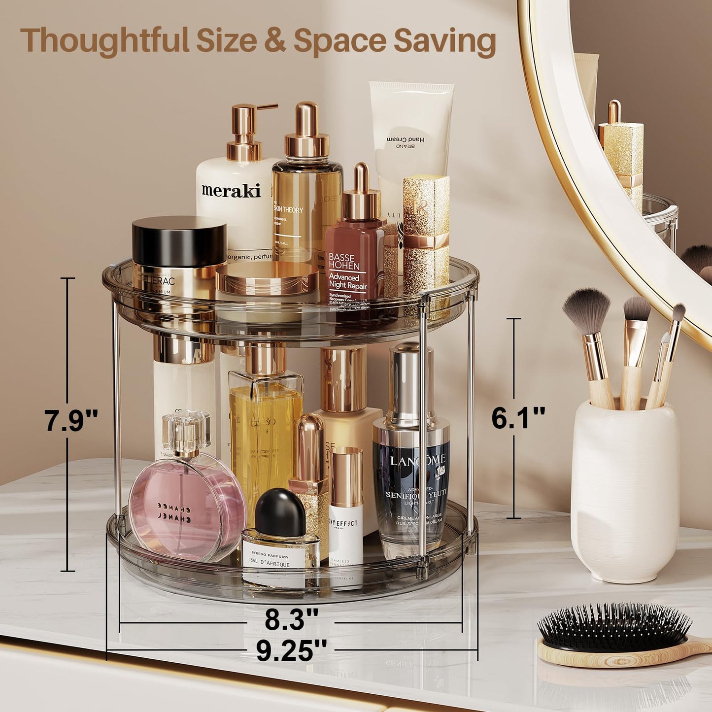 LAMU 2 Tier Lazy Susan Turntable Organizer 9.25'' Rotating Spice Rack Organization for Cabinet, Kitchen, Pantry, Countertop, Bathroom, Vanity, Medicine Cabinet Organizer, Grey