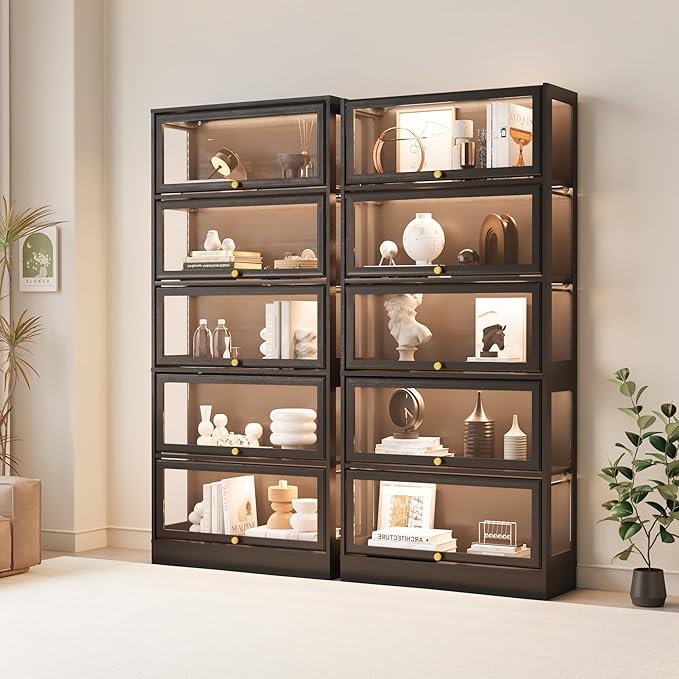 Display Cabinet with Acrylic Glass Doors, 5-Tiers Curio Cabinet with LED