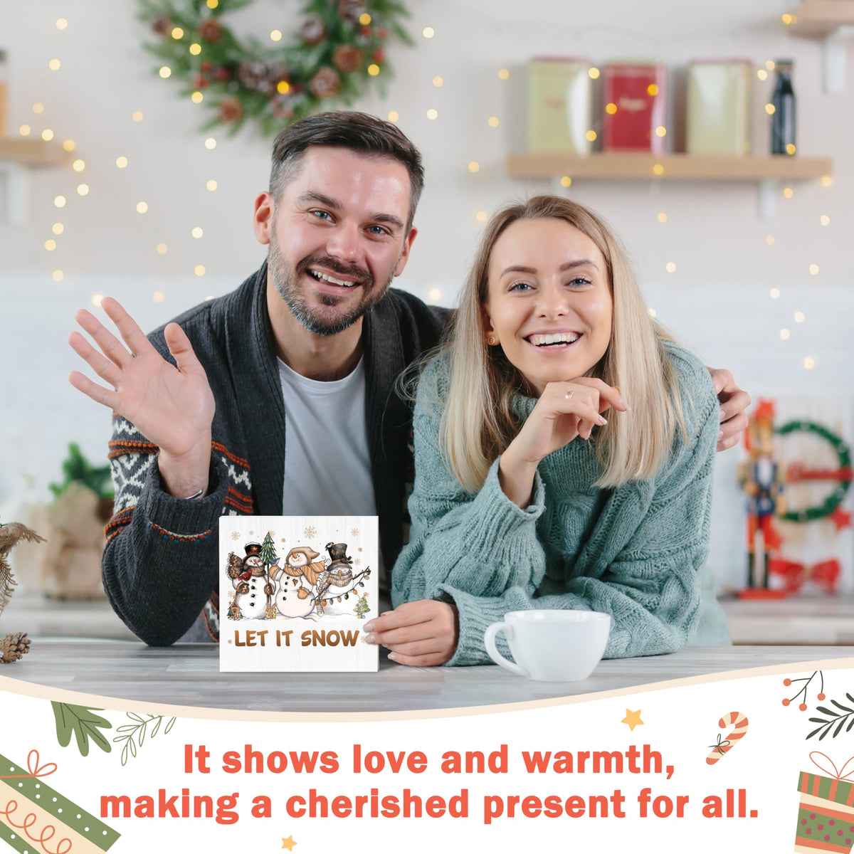 OXRUN Christmas Table Decorations, Winter Snowman Wooden Box Sign Decorative, Xmas Holiday Gifts for Women Men Home Office Shelf Decor 6 x 6 Inches - F05