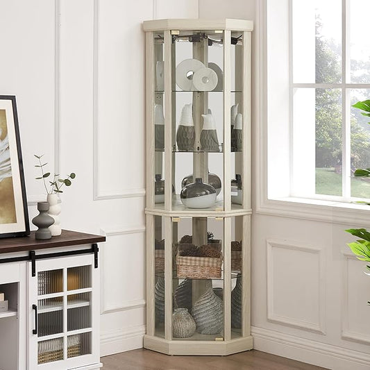 Corner Curio Cabinet, 150lbs Heavy Duty Glass Display Cabinet