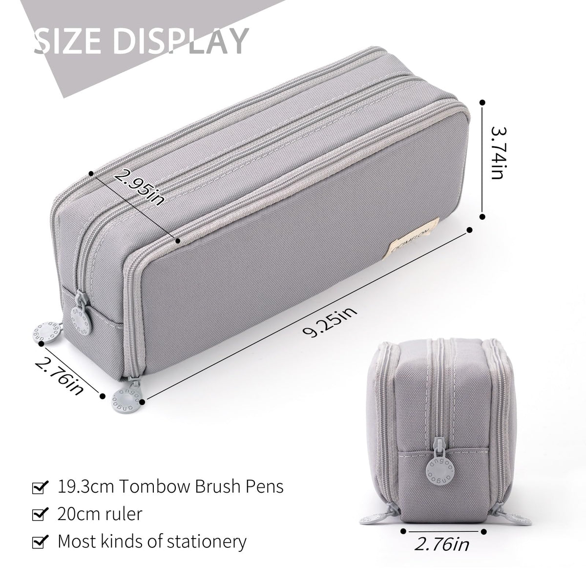 CICIMELON Large Capacity Pencil Case 3 Compartment Pouch Pen Bag for School Teen Girl Boy Men Women (Gray)