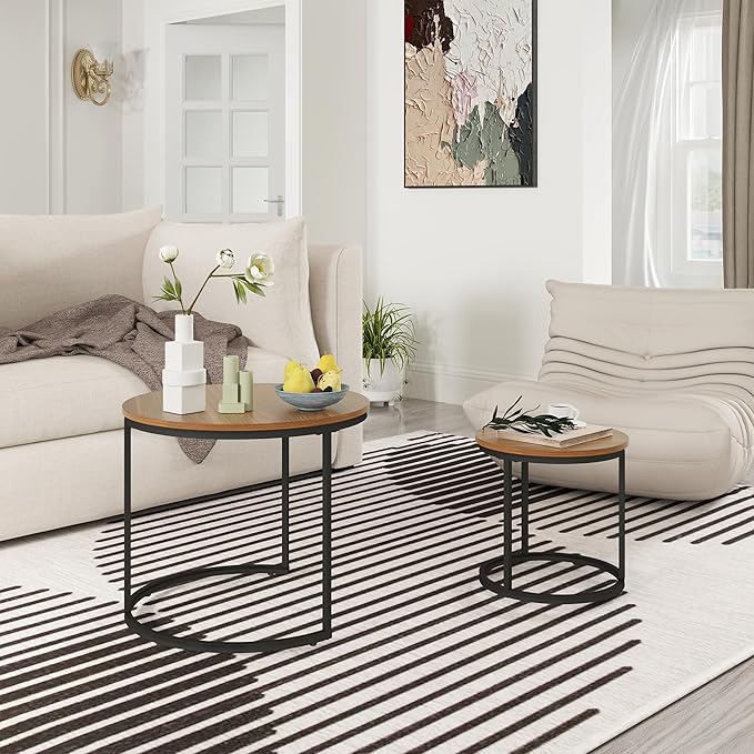 Otterease Nesting Tables Set of 2, Round Coffee Table, Small Nesting Coffee