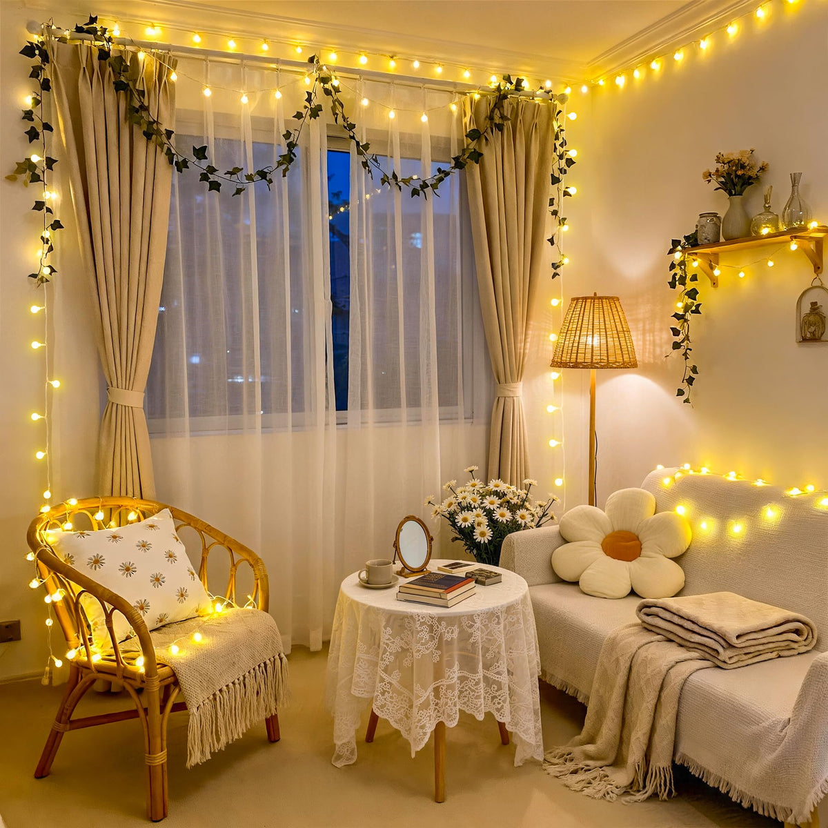 JMEXSUSS 100 LED Connectable Globe String Lights Indoor Bedroom, 33ft Warm White Christmas Lights Plug in with Remote, 8 Modes Hanging Fairy Light Outdoor for Room Classroom Party Spring Home Decor