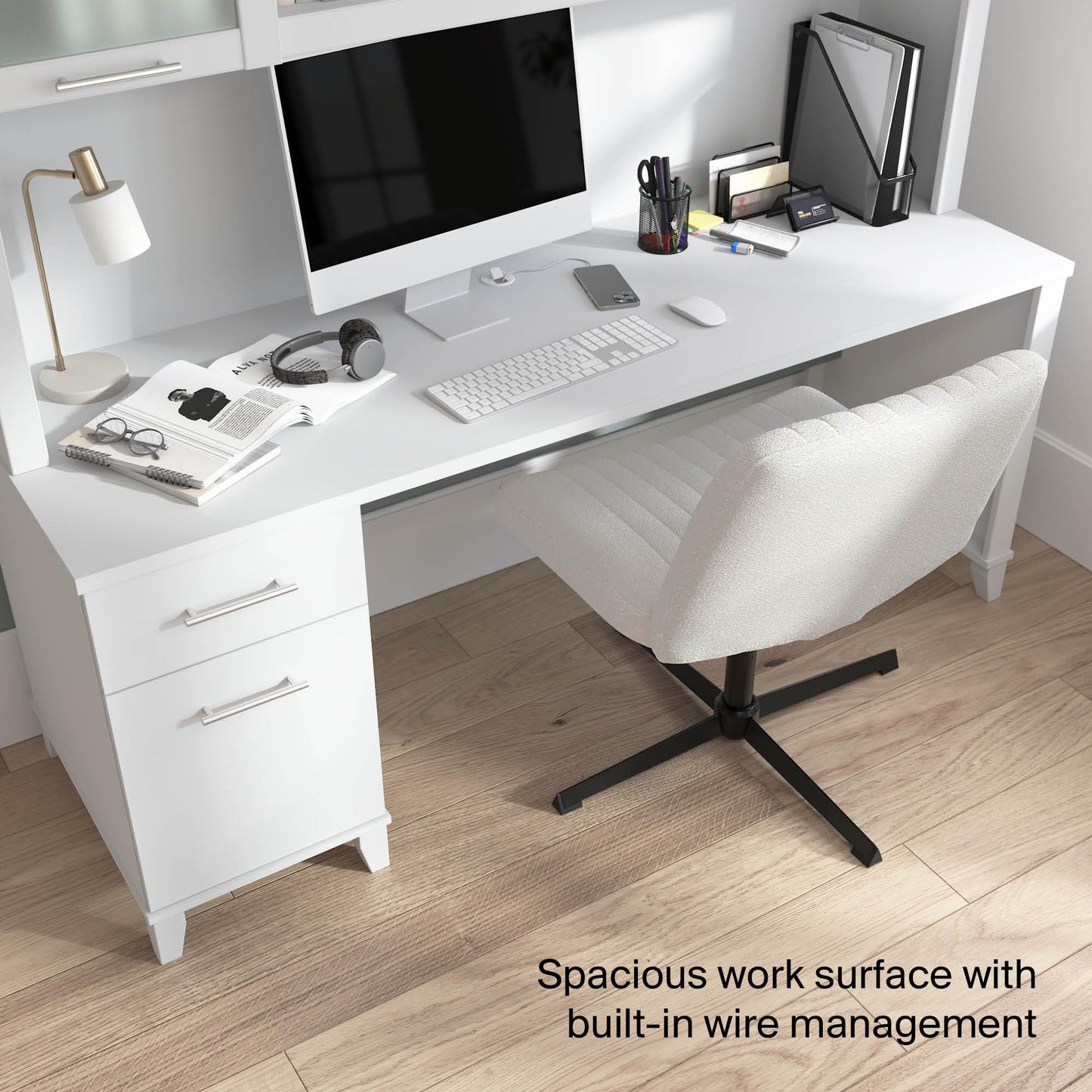 Bush Home 72-Inch Office Desk with Drawers and Hutch, Computer Desk with File and Box Drawers, Shelves and Storage Cabinet, Home Office Workstation, Somerset Collection, White