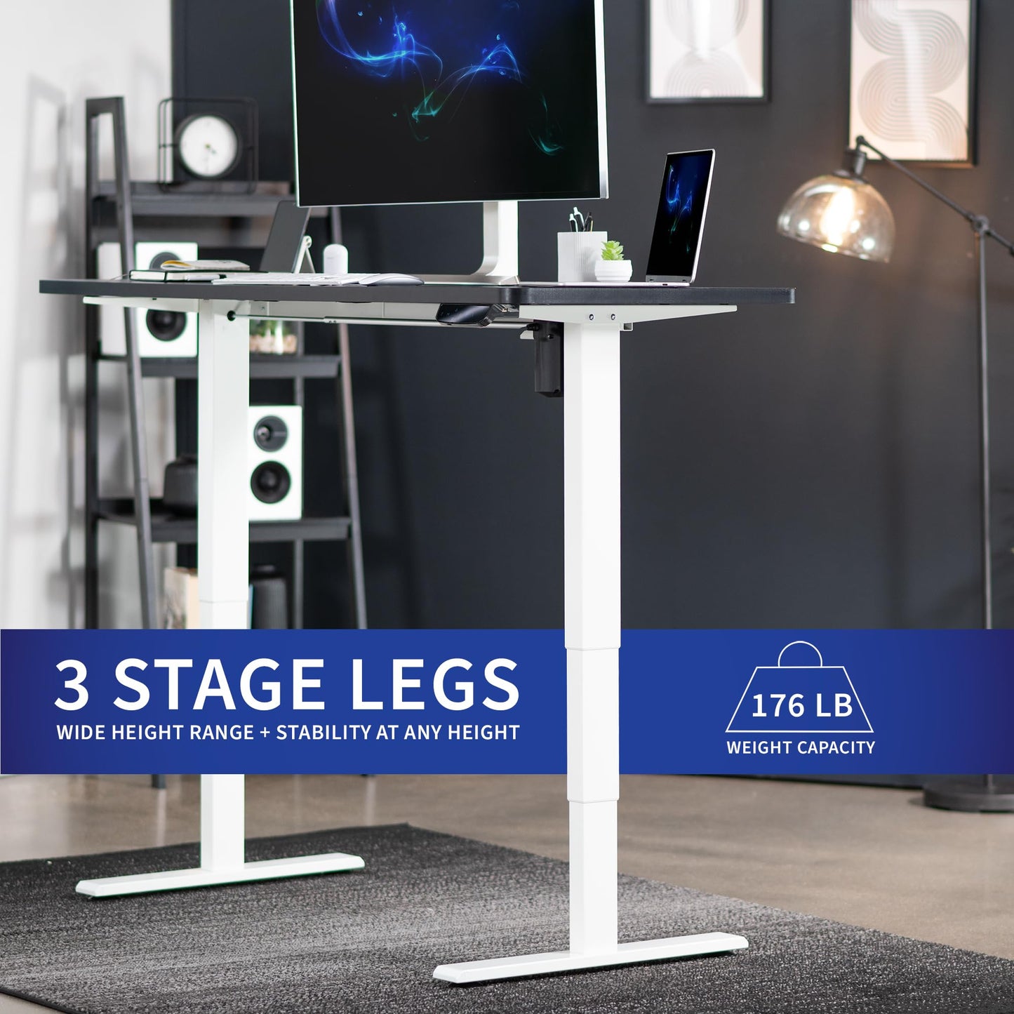 VIVO Electric Stand Up Desk Frame Workstation with Memory Touch Pad, Single Motor Ergonomic Standing Height Adjustable Base, White, DESK-V102EW