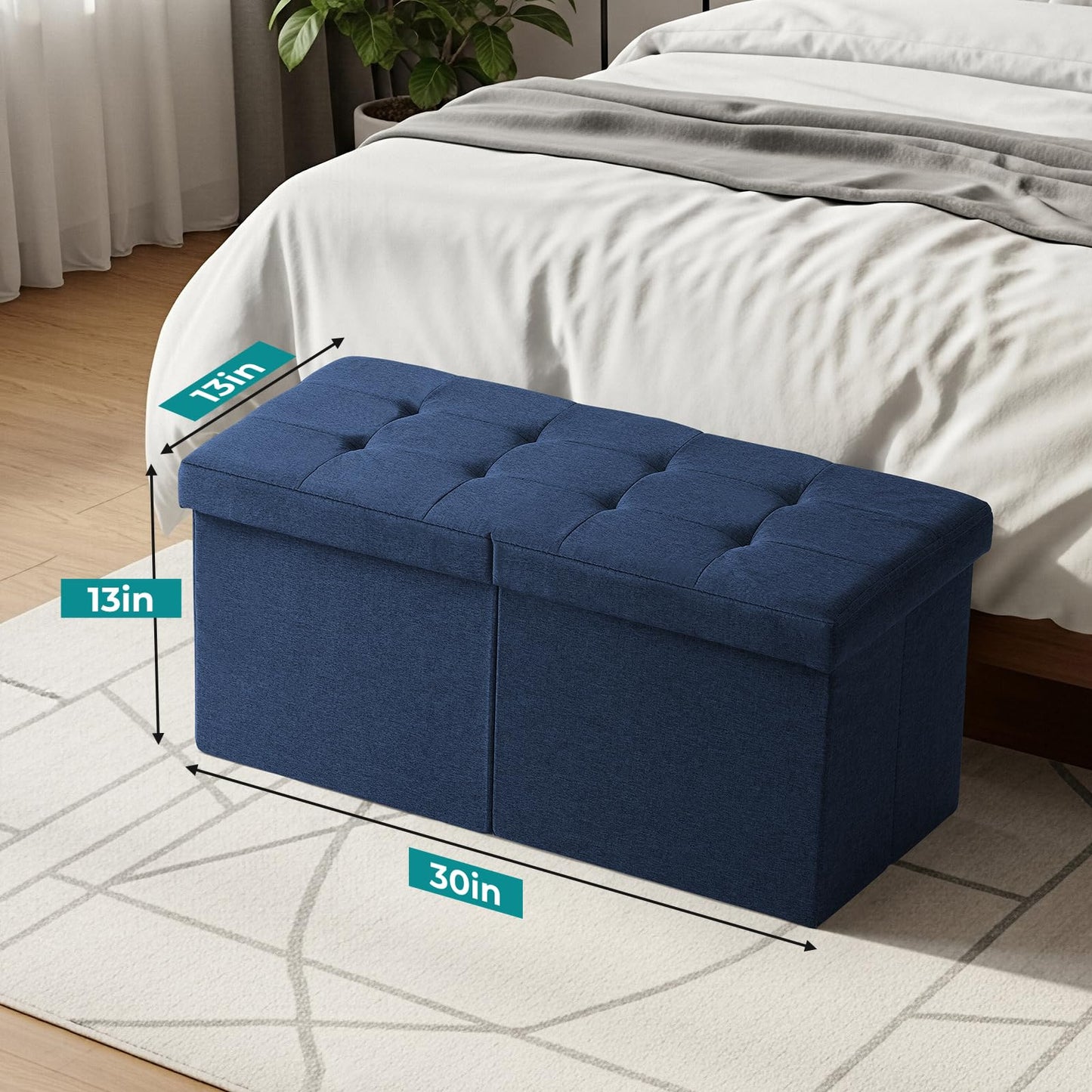 Snuvid 30-INCH Storage Ottoman Bench, Footrest with Storage, End of Bed Bench Coffee Table for Living Room, Bedroom, Entryway, Dark Blue