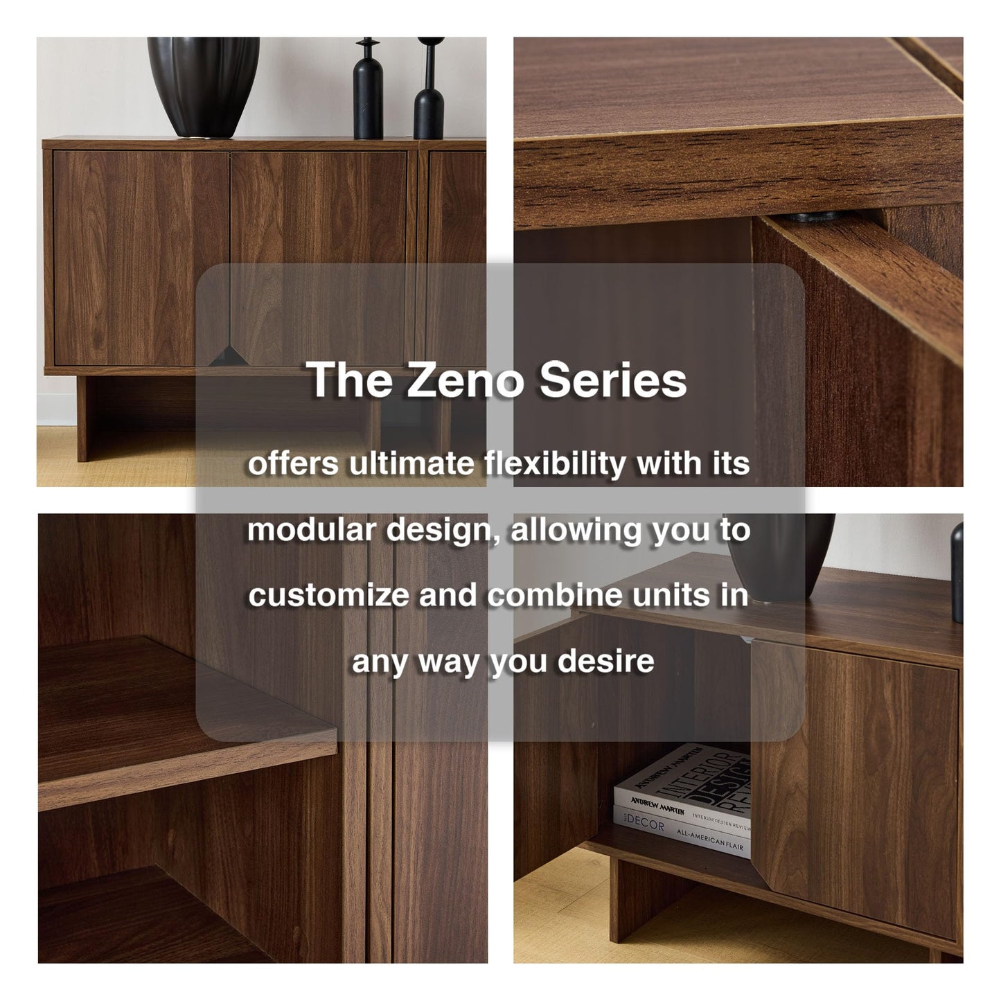 Lab Cosi Modular Buffet Cabinet with Storage, Sideboard Credenza with Adjustable Shelves, Modern Sideboard Buffet Cabinet with 2 Boards for Living Room, Kitchen, Dining Room Entryway, Bedroom, Walnut
