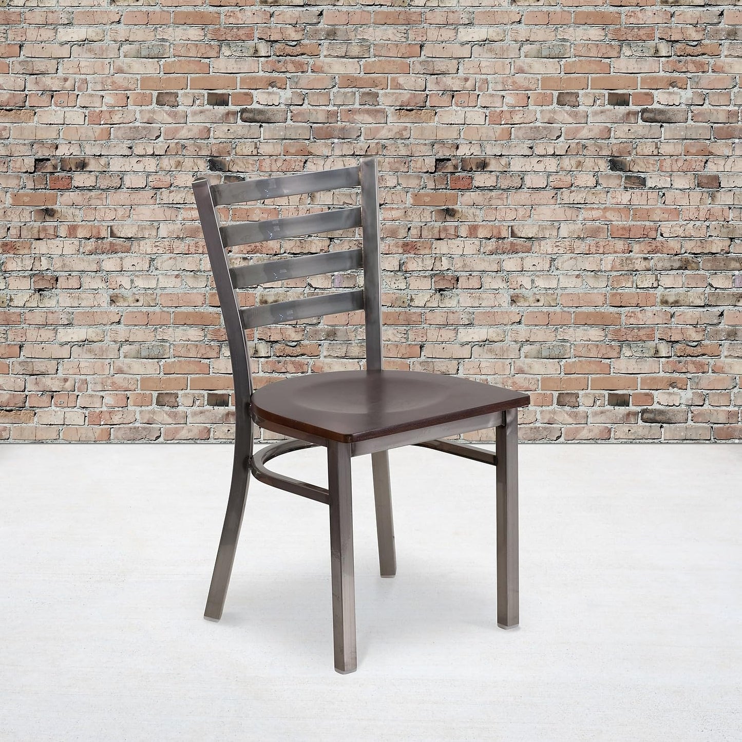 Flash Furniture HERCULES Series Clear Coated Ladder Back Metal Restaurant Chair - Walnut Wood Seat