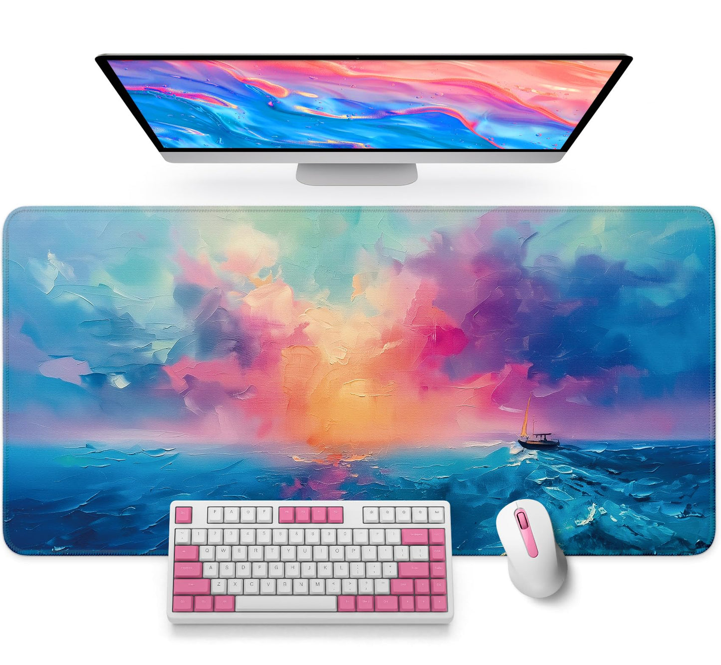 Large Mouse Pad for Desktop, Cute Desk Mat Pad Protector for Work & Gaming, Aesthetic Pretty Anti-Slip Laptop Blotter Cover for Office School Home Supplies, Sunset, 31.5" x 11.8"