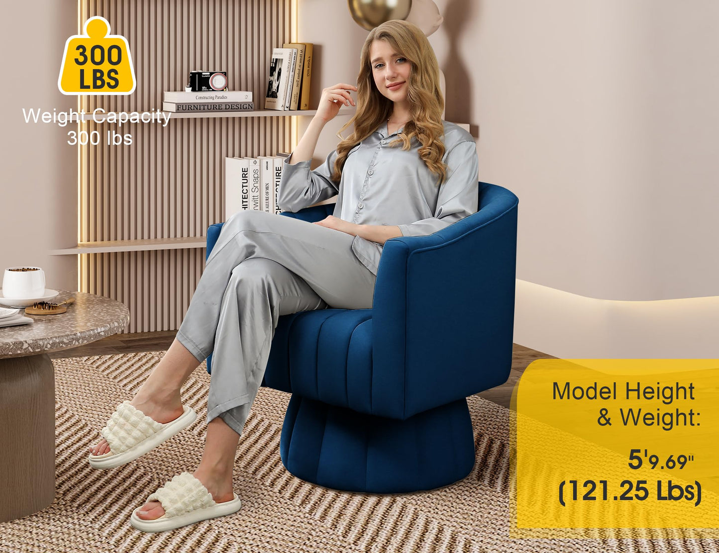 Dewhut Swivel Accent Chair, 360° Swivel Barrel Chair with Armrest, Velvet Upholstered Single Sofa Reading Chair for Living Room,Bedroom,Waiting Room(Navy)