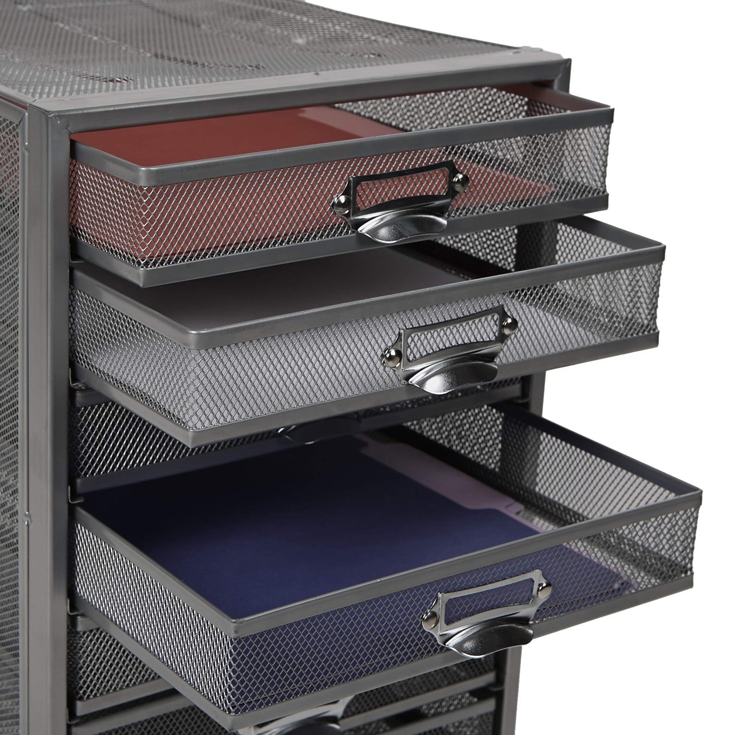 Mind Reader 10-Drawer Desk Organizer for Office Supplies, Crafts, Mail Sorting & More, Metal Mesh, Silver