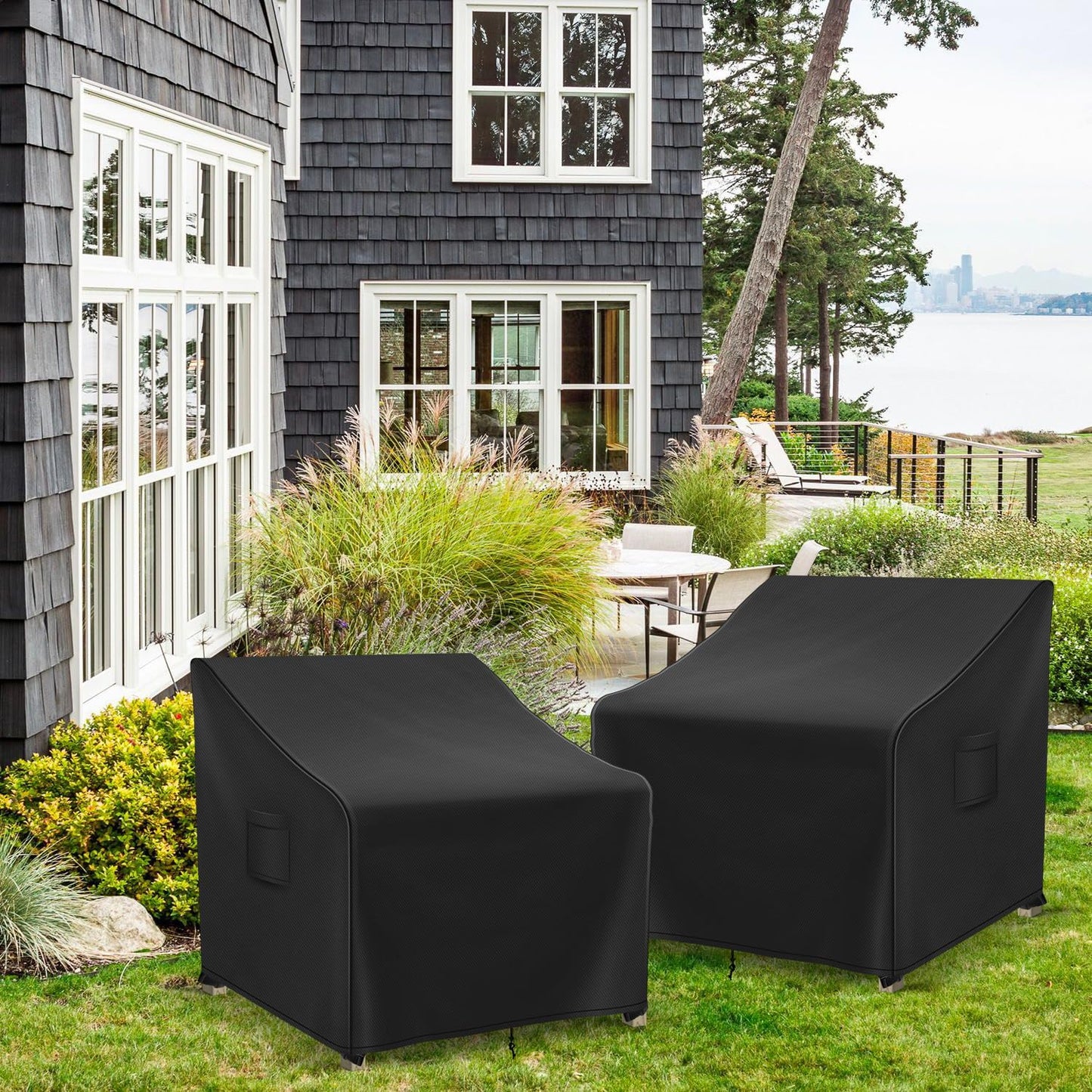Richwon Adirondack Chair Covers Waterproof, Lawn Outdoor Chair Covers 2 Pack, Patio Chair Covers for Outdoor Furniture Fits up to 32W x 37D x 36H inches, Black