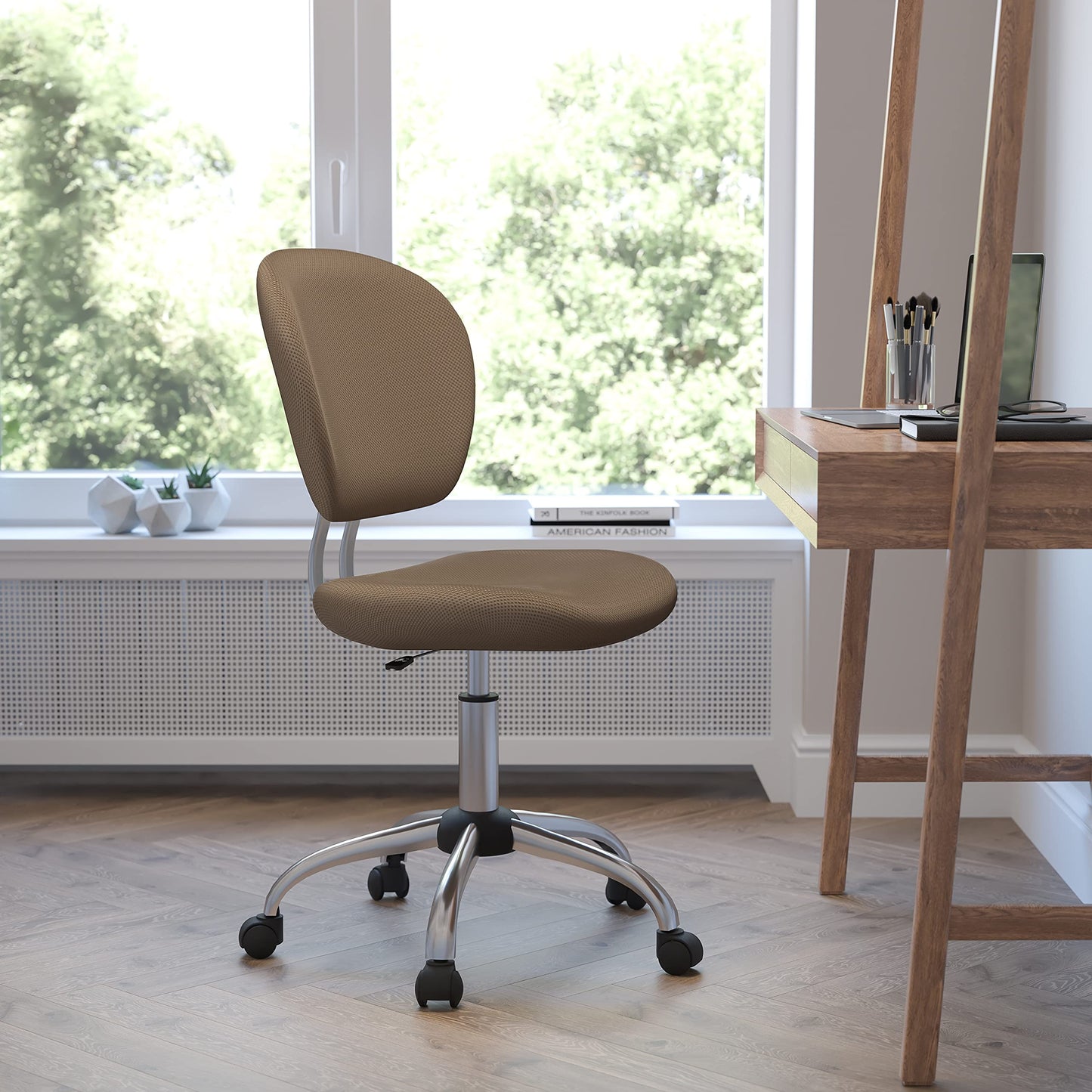 Flash Furniture Beverly Mid-Back Coffee Brown Mesh Padded Swivel Task Office Chair with Chrome Base