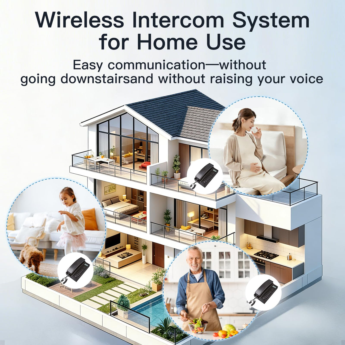 PANDAAR Intercoms Wireless for Home, Hands-Free Home Intercom Systems, 3280ft Long Range Wireless Intercom System for Business Office House Cordless Phones Intercoms (2 Pack,Black)