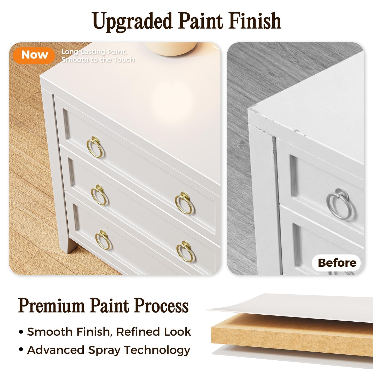 Huuger Paint Night Stand with Charger Station and USB-C Port, 3 Drawer Nightstands Set of 2, Larger Wider Bedside Table, Modern End Table, for Bedroom, White Nightstand