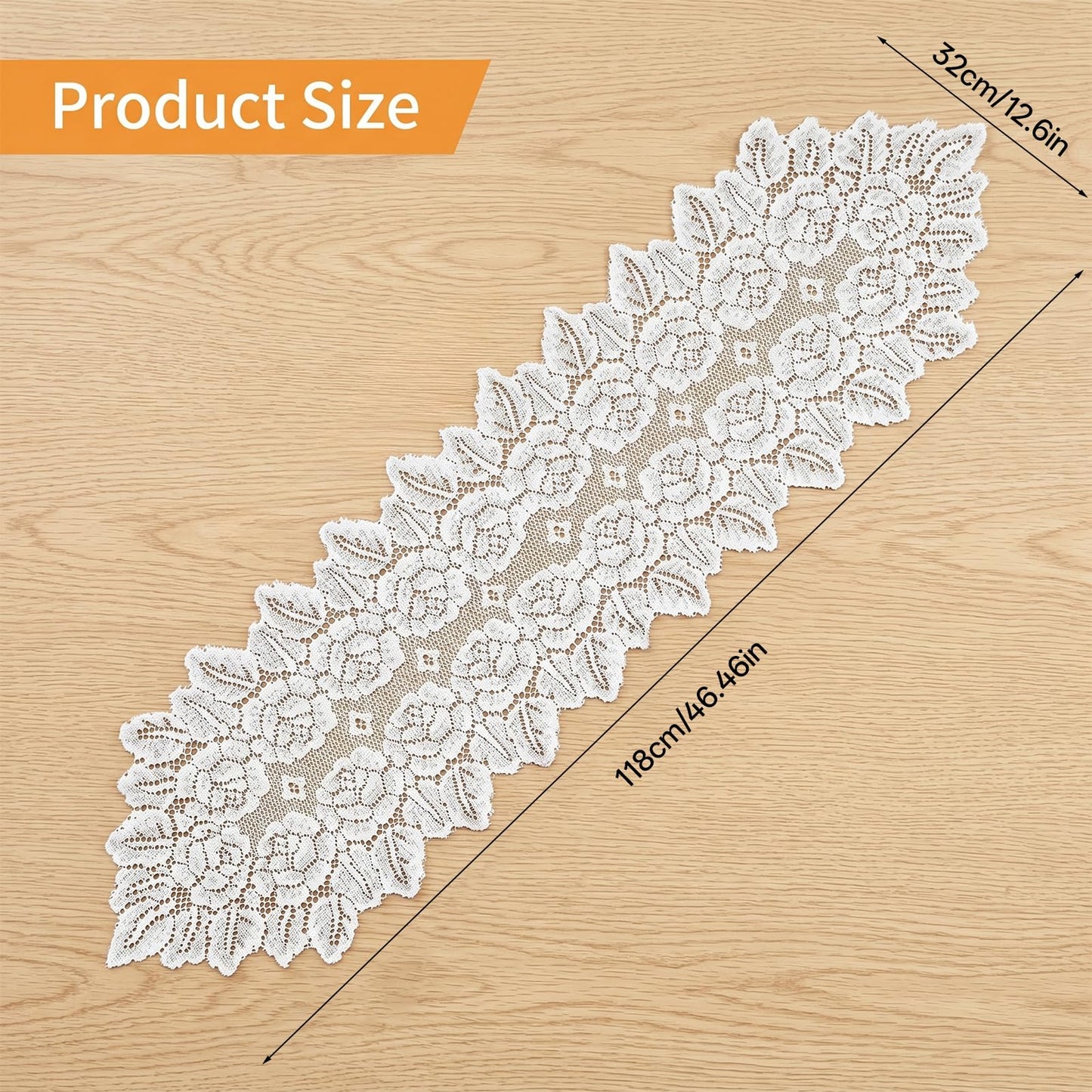 Lace Table Runner Doilies Small Oval Beige Dresser Scarf Handmade Crochet Placemats Dresser Cover Top for Bedrooms Furniture Living Room Dining Decor(46.46 x 12.6 Inch)