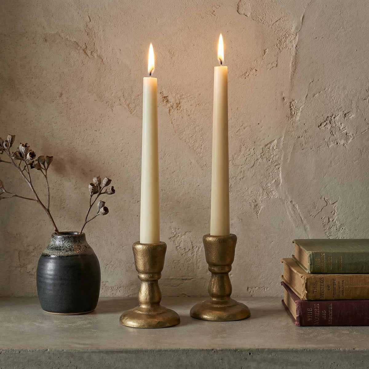 Cast Iron Candle Holders Antique Brass Iron Taper Candle Holders Set of 2, Decorative Metal Candlestick Stands for Weddings, Dining, Parties, and Home Decor