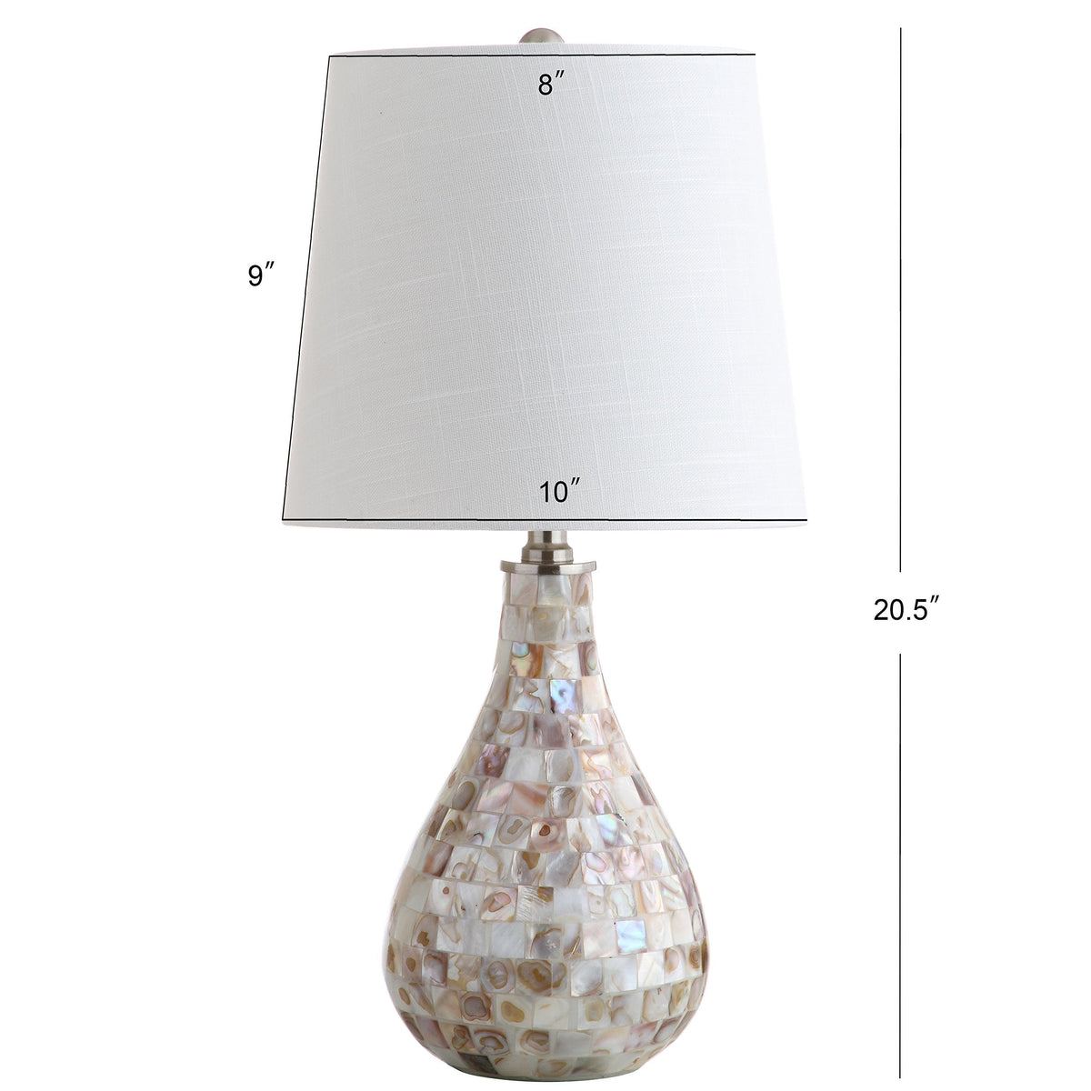 JONATHAN Y 20.5" Seashell Coastal Mini LED Table Lamp for Living Room Office, White Linen Drum Shade, Modern Mother of Pearl Bedside Nightstand Lamp, LED Bulb Included JYL1024A