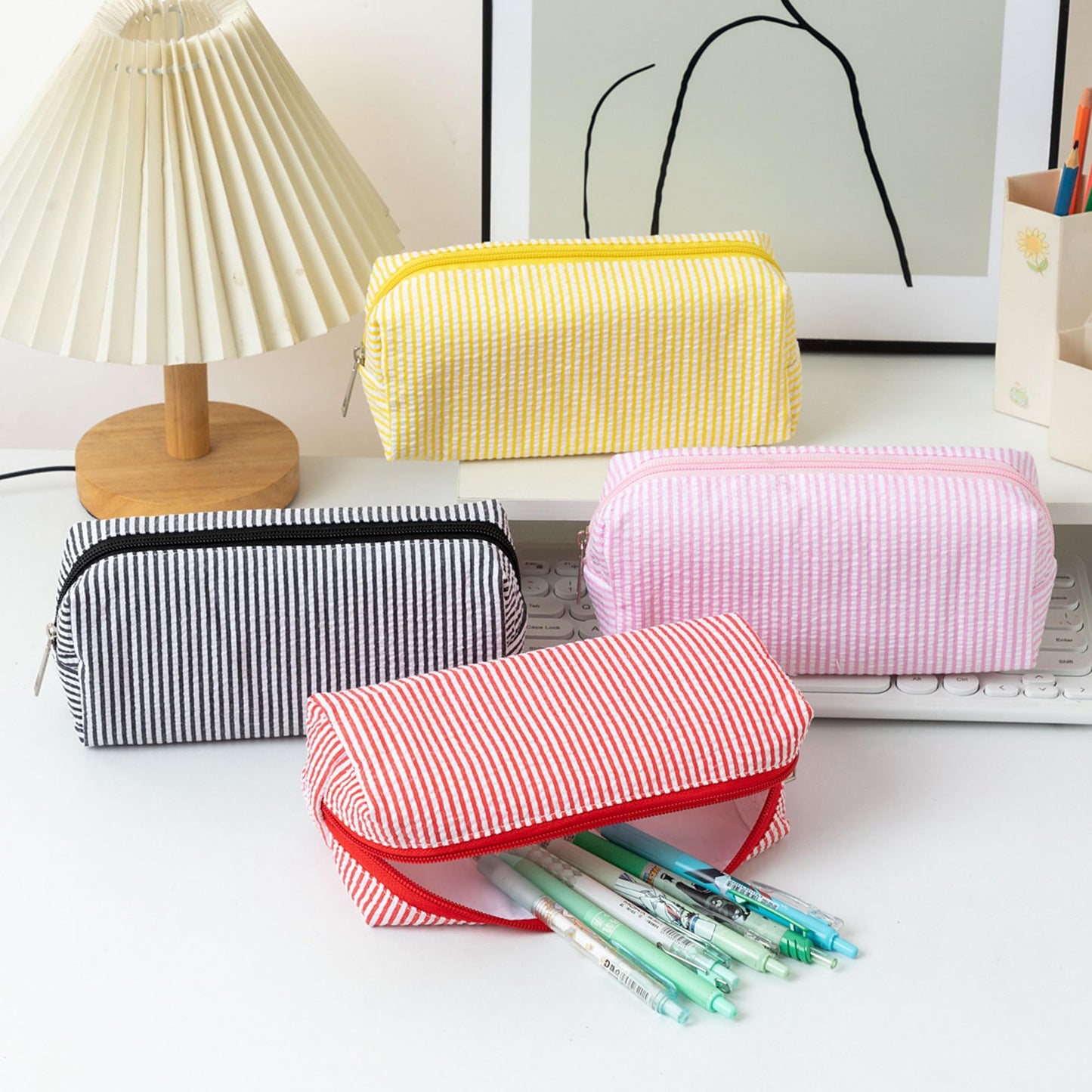 OZAOZ Cute Pencil Case Capacity Pencil Pouch Aesthetic Pen Bag Office Stationery Organizer Simple Sturdy Multifunctional Cosmetic Pouch (Navy blue)