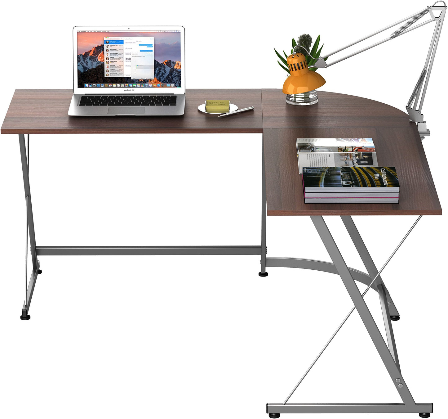 SHW L-Shaped Computer Gaming Desk, Walnut