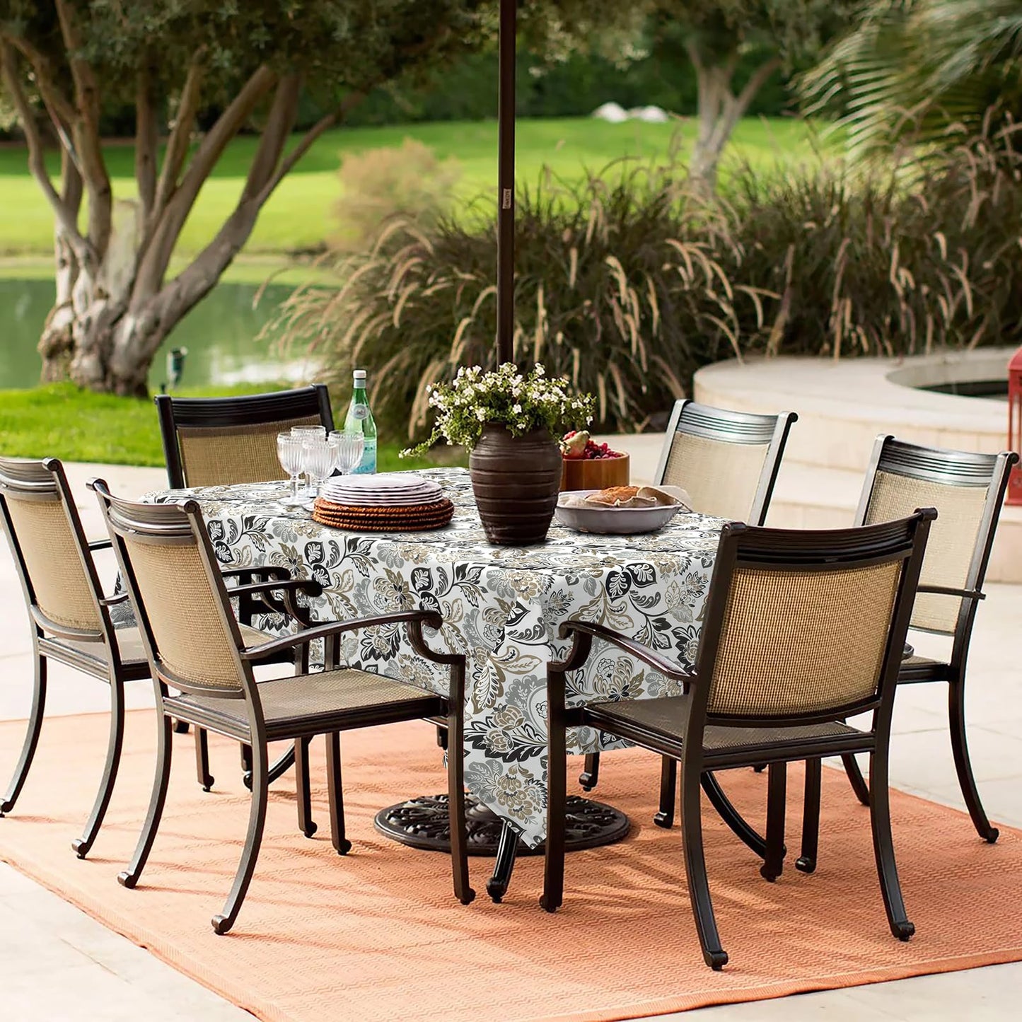 LVTXIII Rectangle Outdoor Tablecloth with Umbrella Hole and Zipper, Water-Repellent 60 x 84 Inch Patio Table Cover for Picnic, Garden, Backyard Dining, Dailey Tan