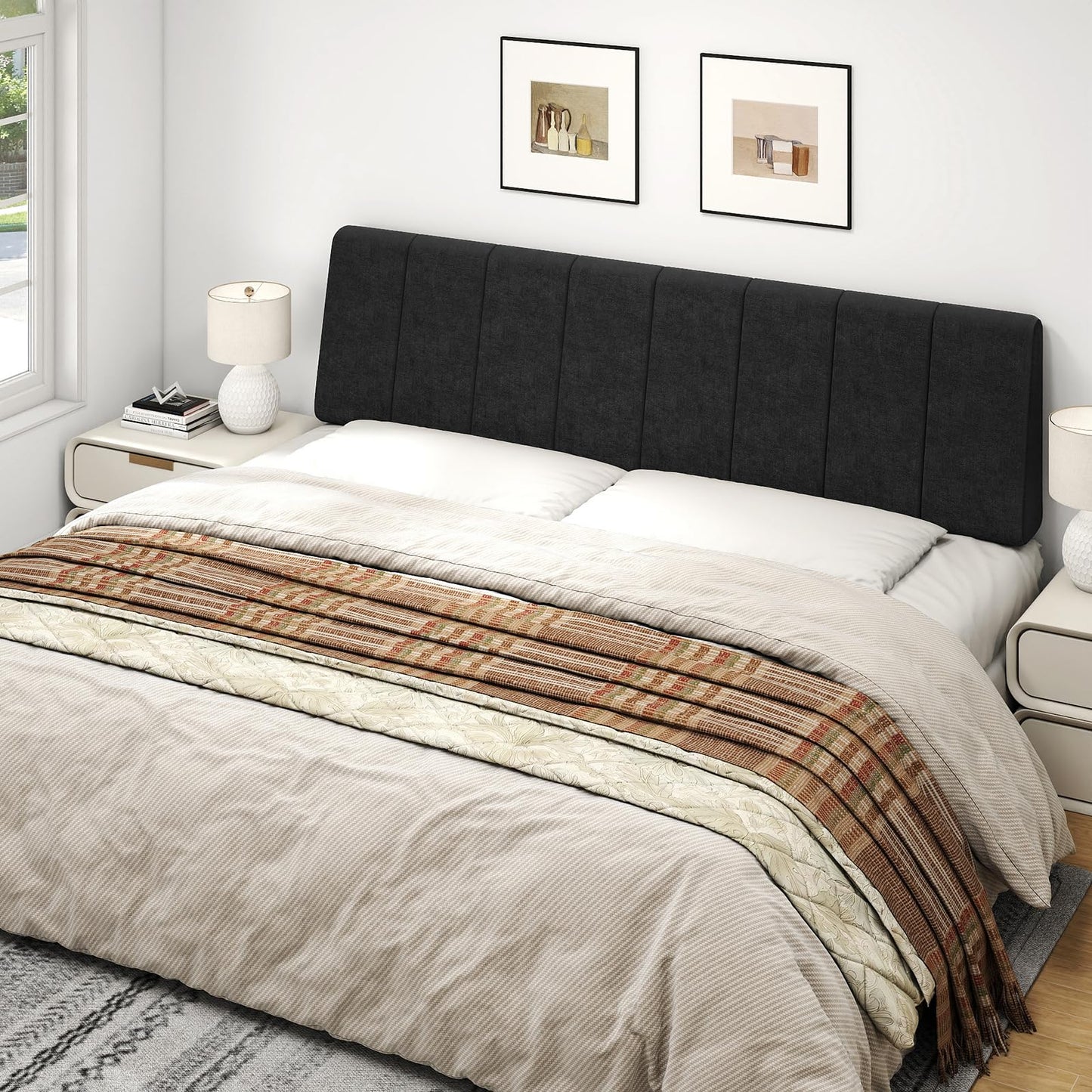 Liiwepo King Size Headboard Only-No Assembly, Upholstered Headboard King Size Linen Fabric Modern Style Headboards Extra-Thick, Black