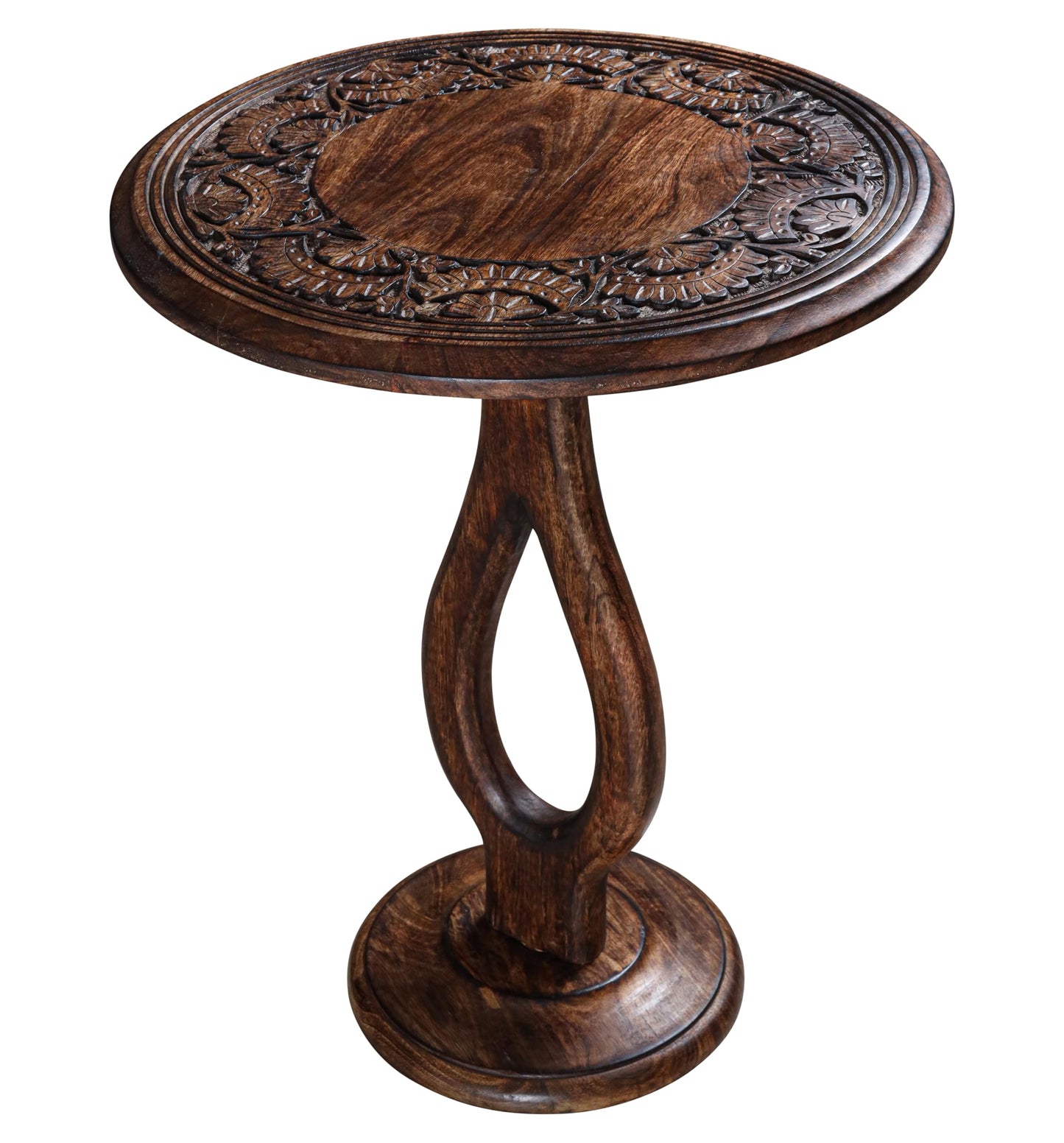 Side Tables Round – Small Drink Table for Small Spaces, Modern Accent Nightstand with Hand-Carved Top & Solid Wood Tables for Living Room, Bedroom, Office – Burnt Finish_18x22 Pride Styles