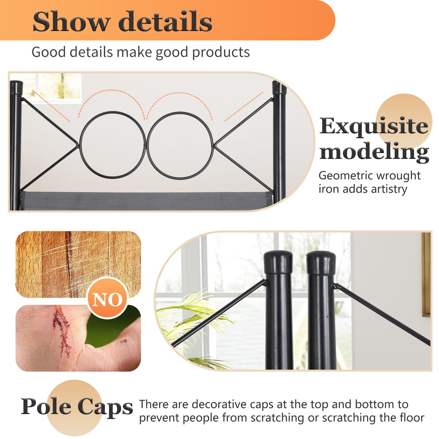 4 Panel Room Divider 6FT Steel Frame Screen Folding Privacy Divider Freestanding Partition for Home Office Bedroom,Light Grey
