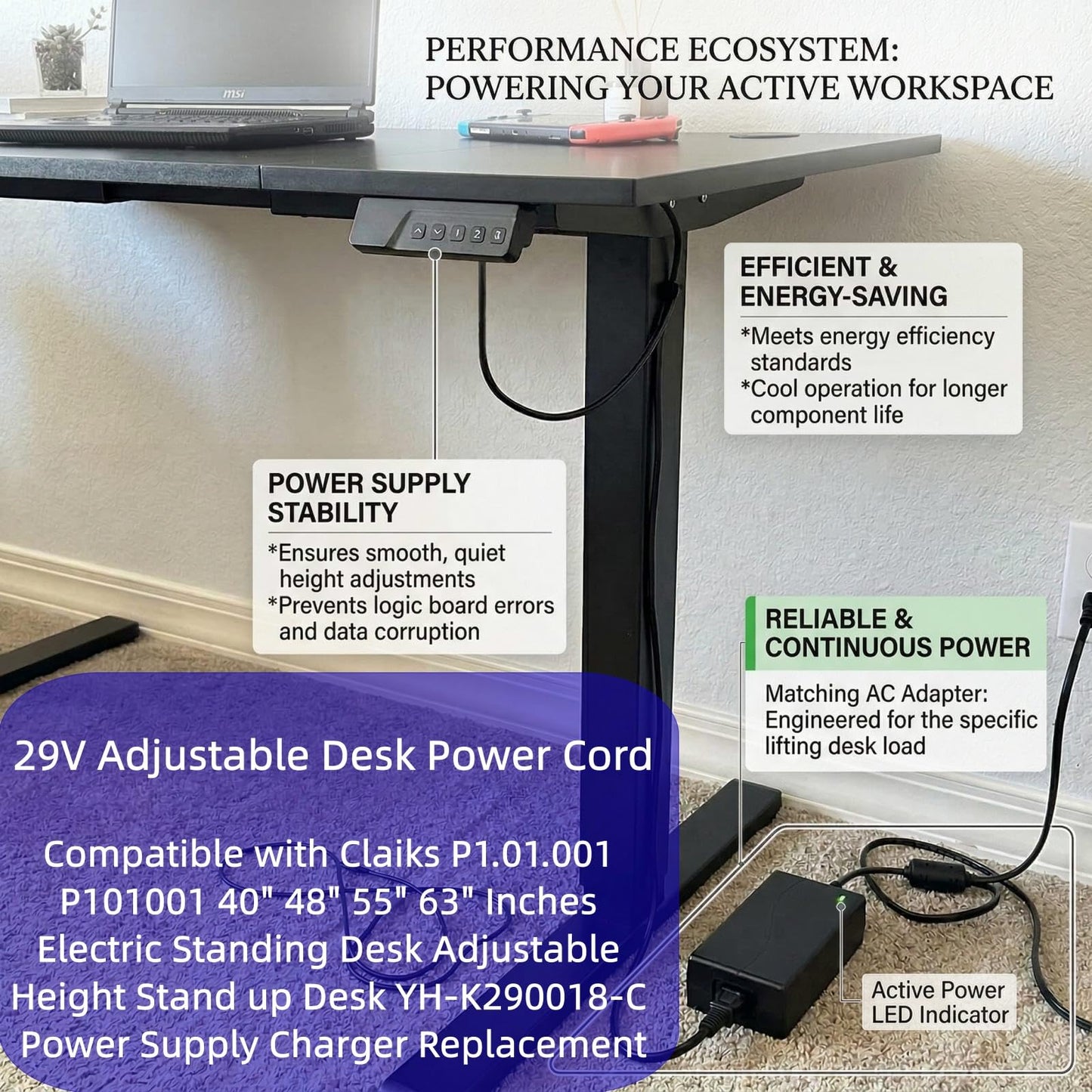 MZSZYH 29V AC/DC Adapter Compatible with Claiks Electric Standing Desk