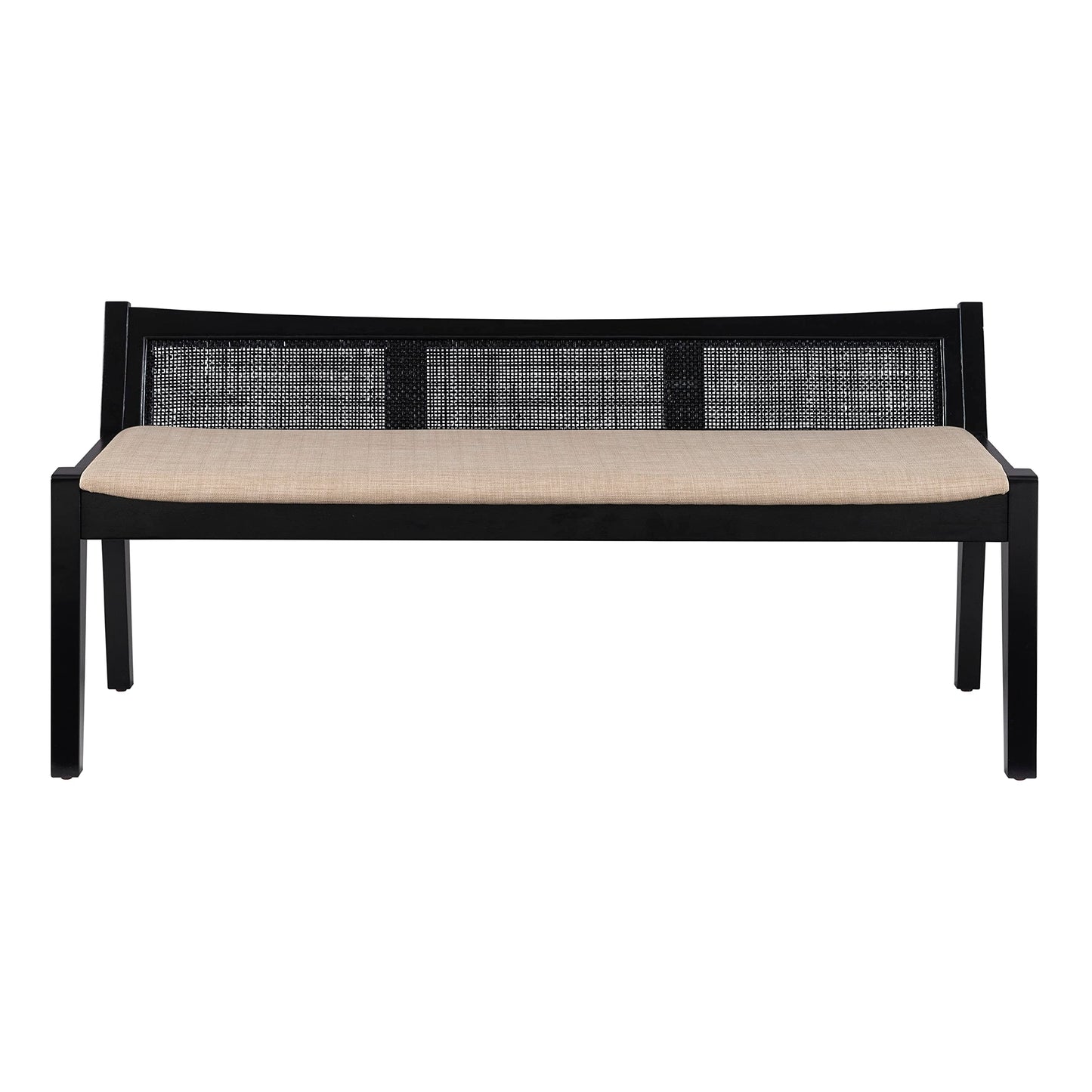 Powell Kasi Black Low Back Cane Bench with Beige Upholstered Seat