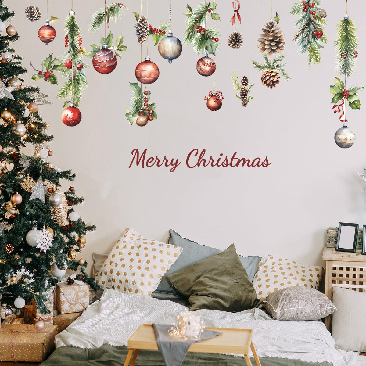 Merry Christmas Wall Decals Pine Cone Snowflake Wall Stickers Christmas Winter Home Wall Art Decor for Kids Room Classroom Office Bedroom Living Room Kitchen Playroom Decor