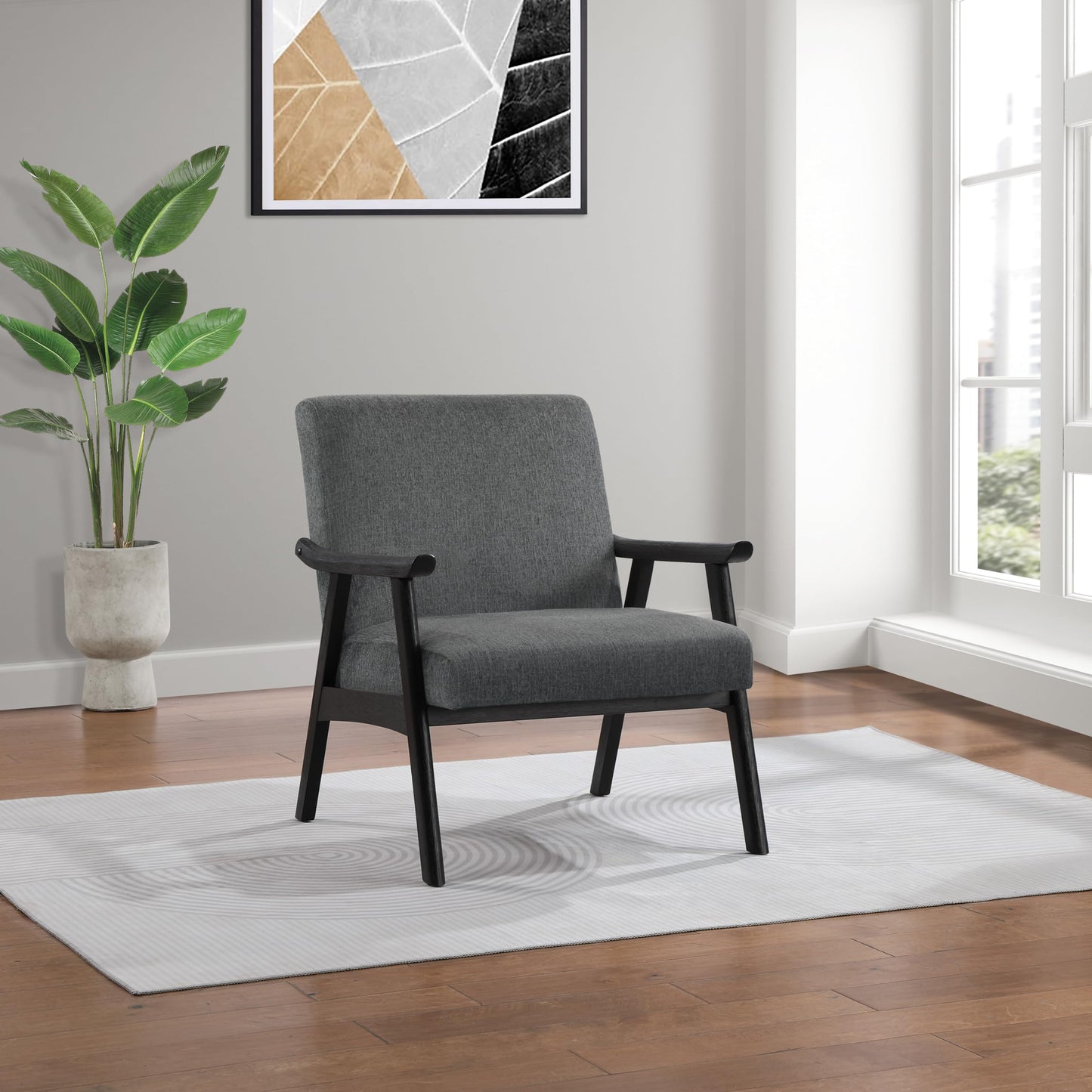 OSP Home Furnishings Weldon Mid-Century Modern Armchair, Charcoal Fabric with Black Finished Frame