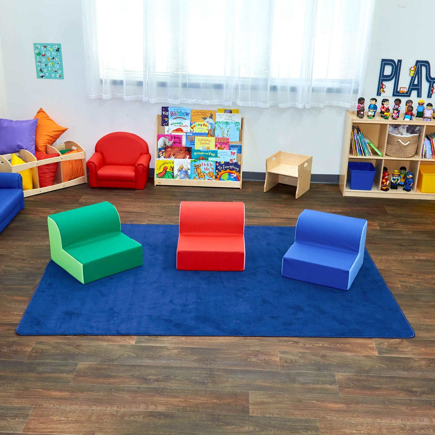 Children's Factory Library Lounger, Flexible Seating Classroom Furniture, Comfy Kids Chairs, Blue/Sky Blue, Single Lounger