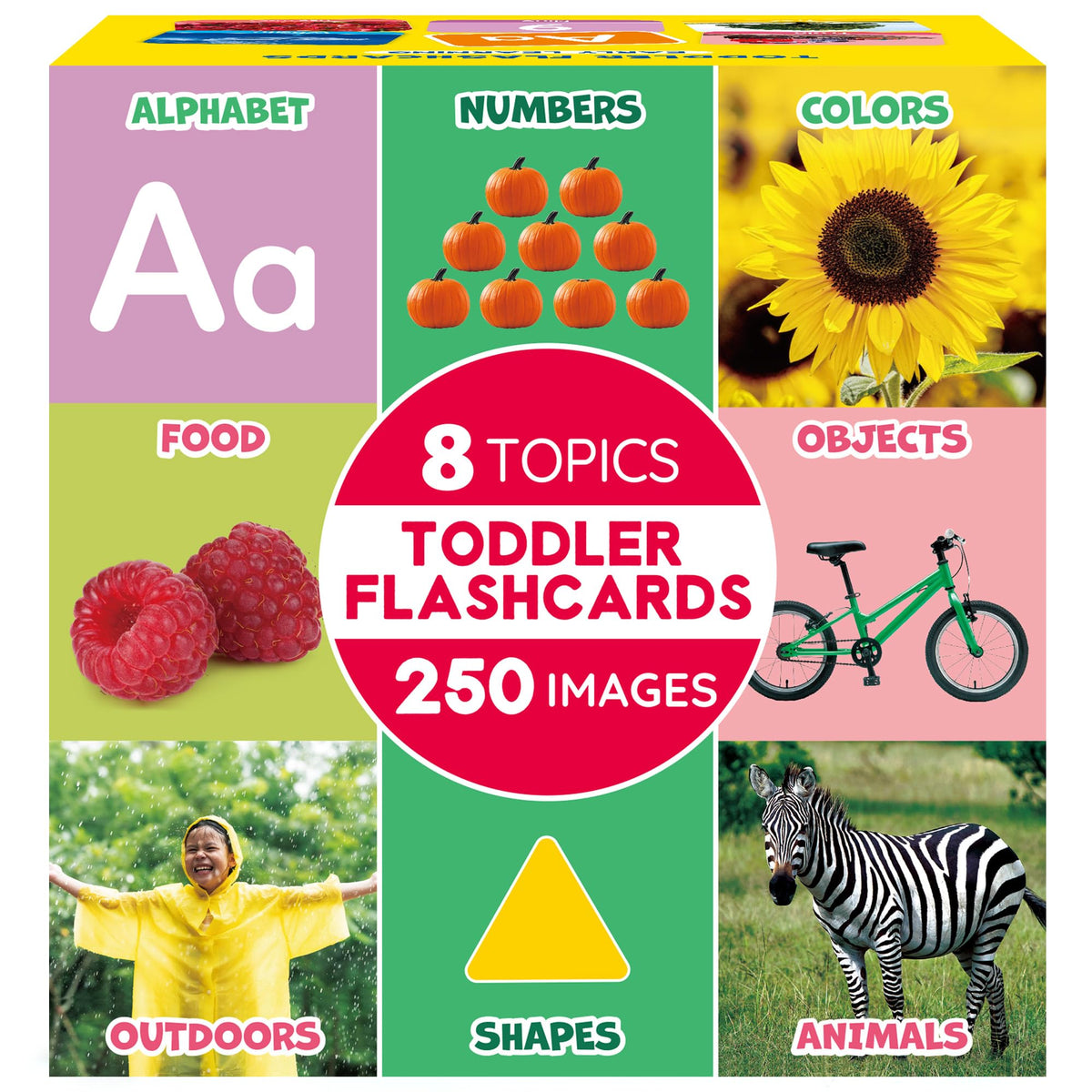BenBen Flash Cards for Toddlers, Extra Thick, 250 Images, Double-Sided Educational Flashcards, Alphabet, Number, Animal, Shape, Color, Preschool Learning Activities, Gift for Kids 1 2 3 4 Years
