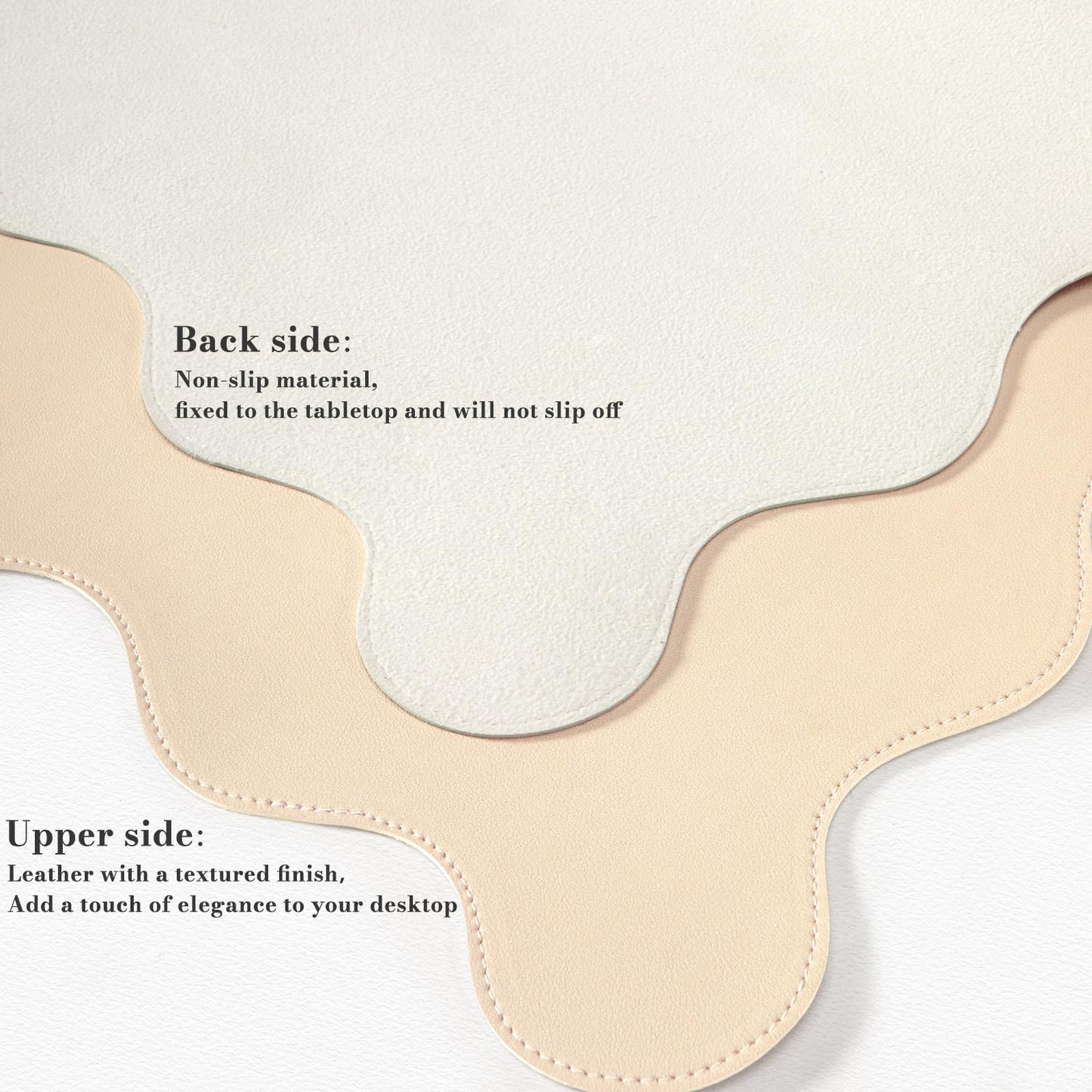 iCasso Leather Mouse Pad,Extra Large Desk Pad,Cute Scalloped Computer Mat for Desktop,Non-Slip Nail Mats with Stitched Edges,Waterproof PU Desk Protector Pad for Office Home Dorm