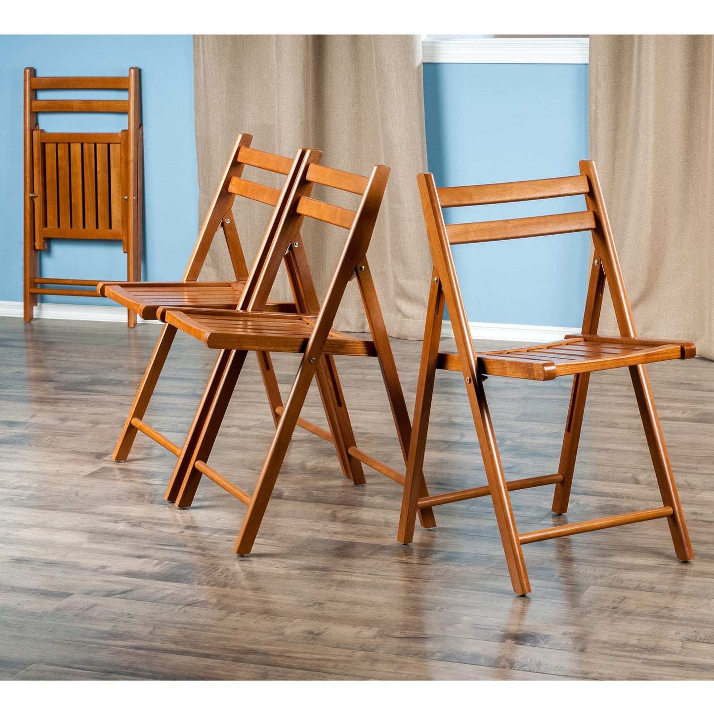 Winsome Robin Folding Chair Set of 4 in Teak, Convenient & Lightweight Portable Kitchen & Dining Chairs for Small Homes & Apartments, Indoor & Outdoor Foldable Seating