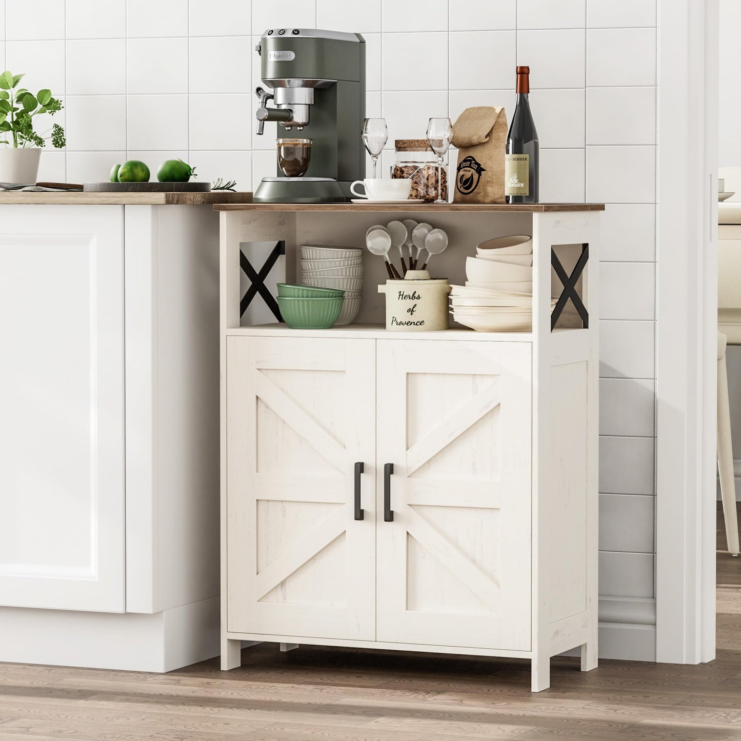 Homhedy Farmhouse Bathroom Storage Cabinet with 2 Doors, Toilet Paper Cabinet with Adjustable Shelf, Small Bathroom Cabinet for Laundry/Living Room, 11.8 x 23.6 x 31.5 Inches, Rustic White and Brown