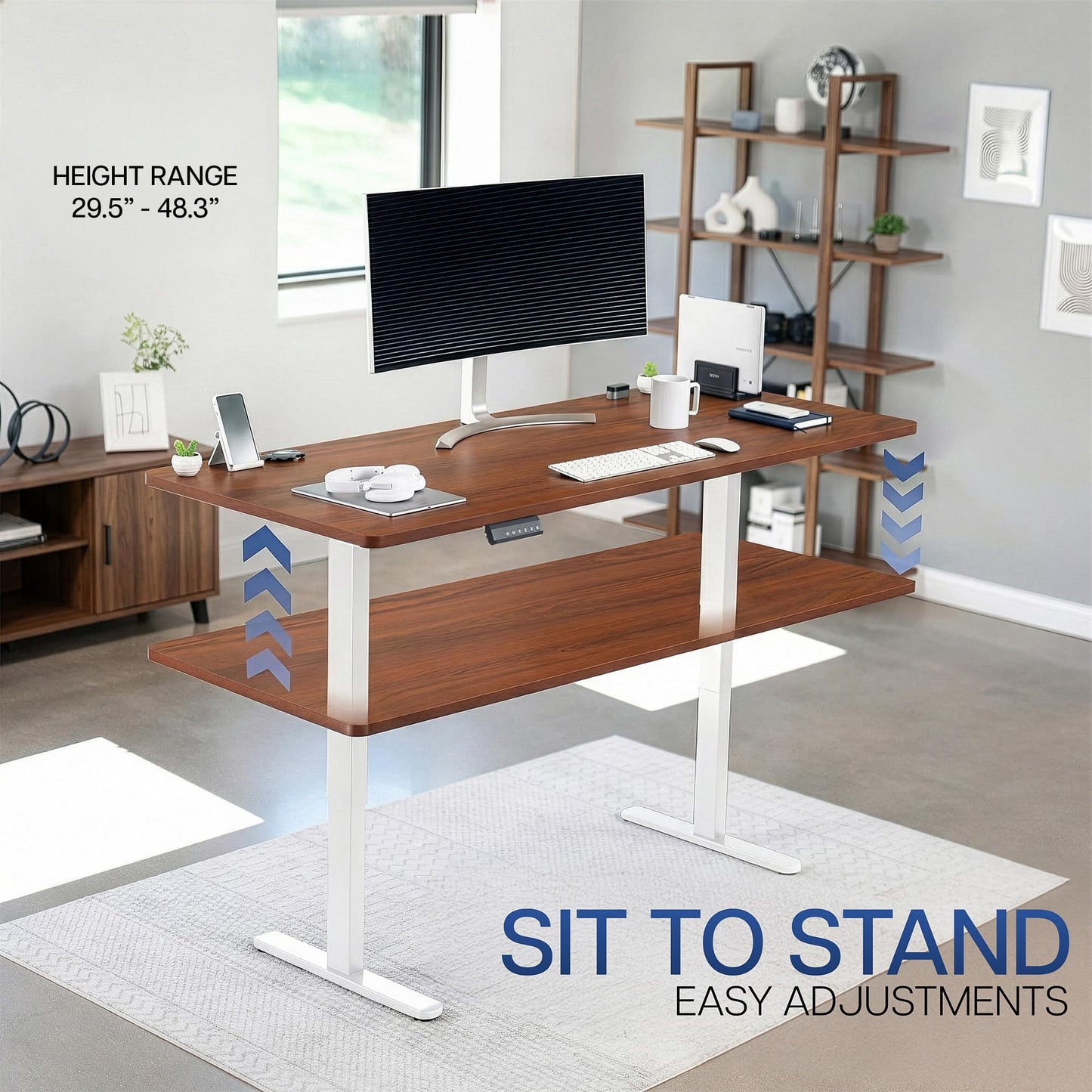 VIVO Electric 71 x 30 inch Standing Desk, Dual Motor Memory Controller Height Adjustment, E2B Series, Solid One-Piece Dark Walnut Top, White Frame, DESK-KIT-E2W71D