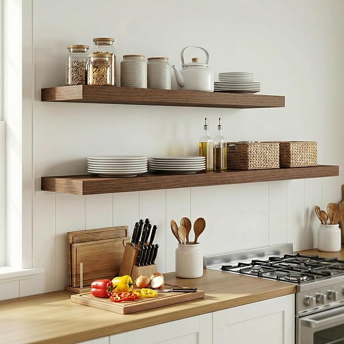 12 inch Deep Floating Shelves for Wall, 55 inch Wide Engineered Wood Wall
