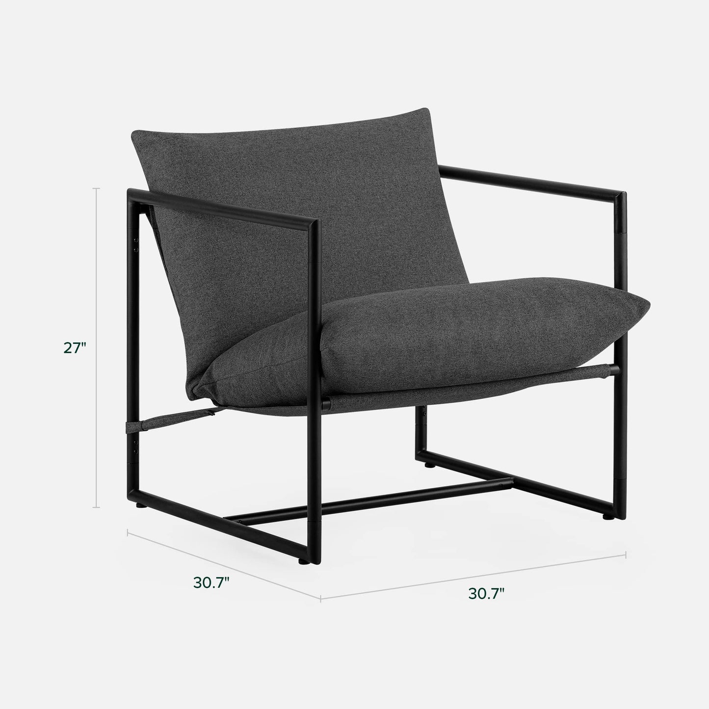 Zinus Aidan Sling Accent Chair, Metal Framed Armchair with Shredded Foam Cushioning, Dark Grey