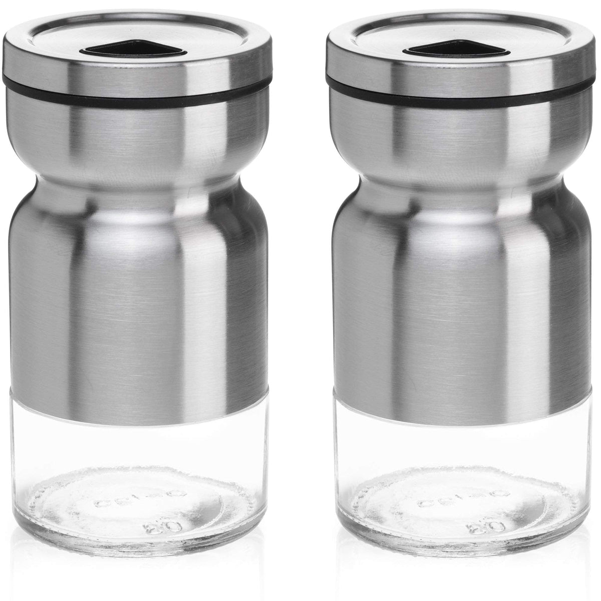 Salt and Pepper Shakers Set with Adjustable Pour Holes by CHEFVANTAGE - Stainless Steel