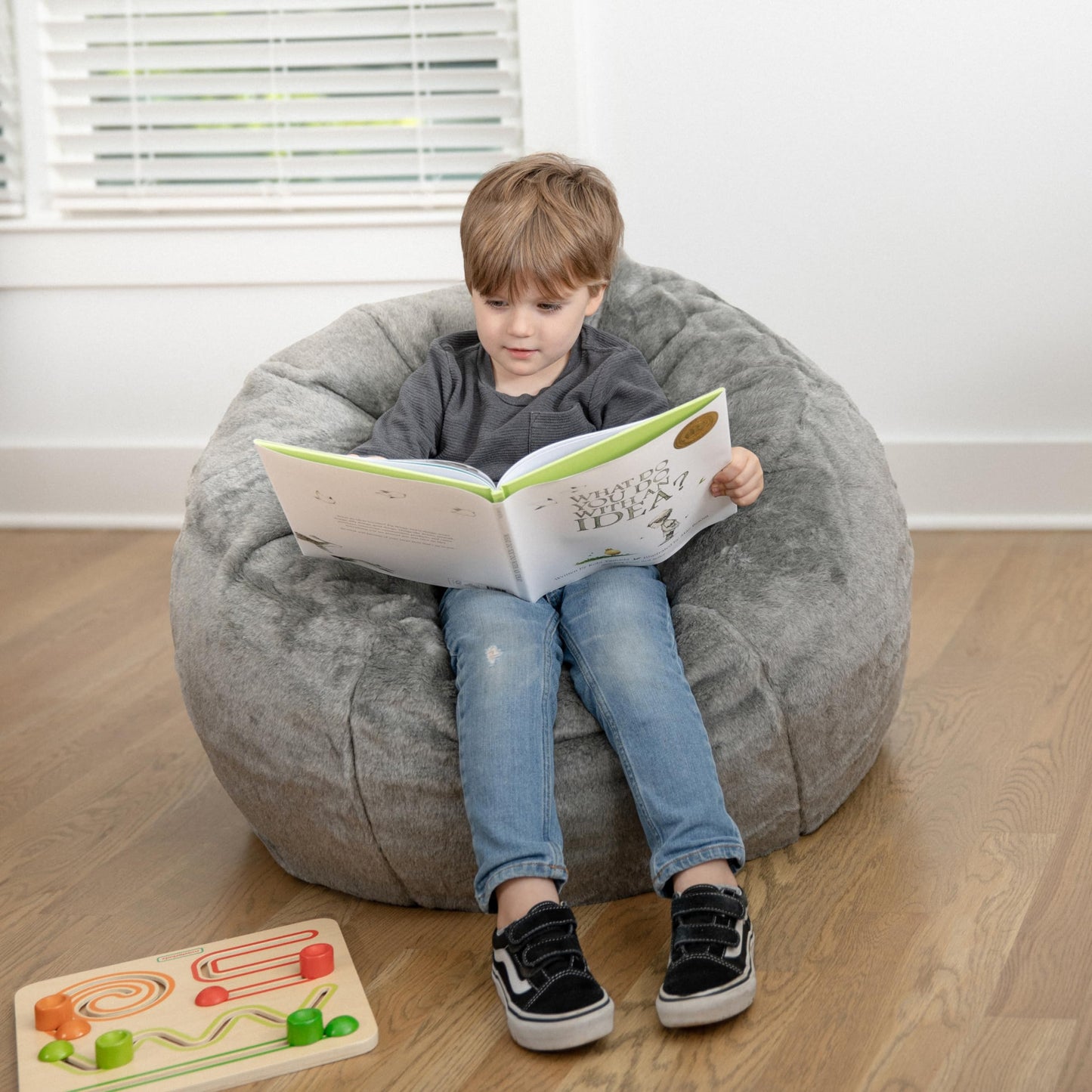Flash Furniture Dillon Small Gray Furry Bean Bag Chair for Kids and Teens