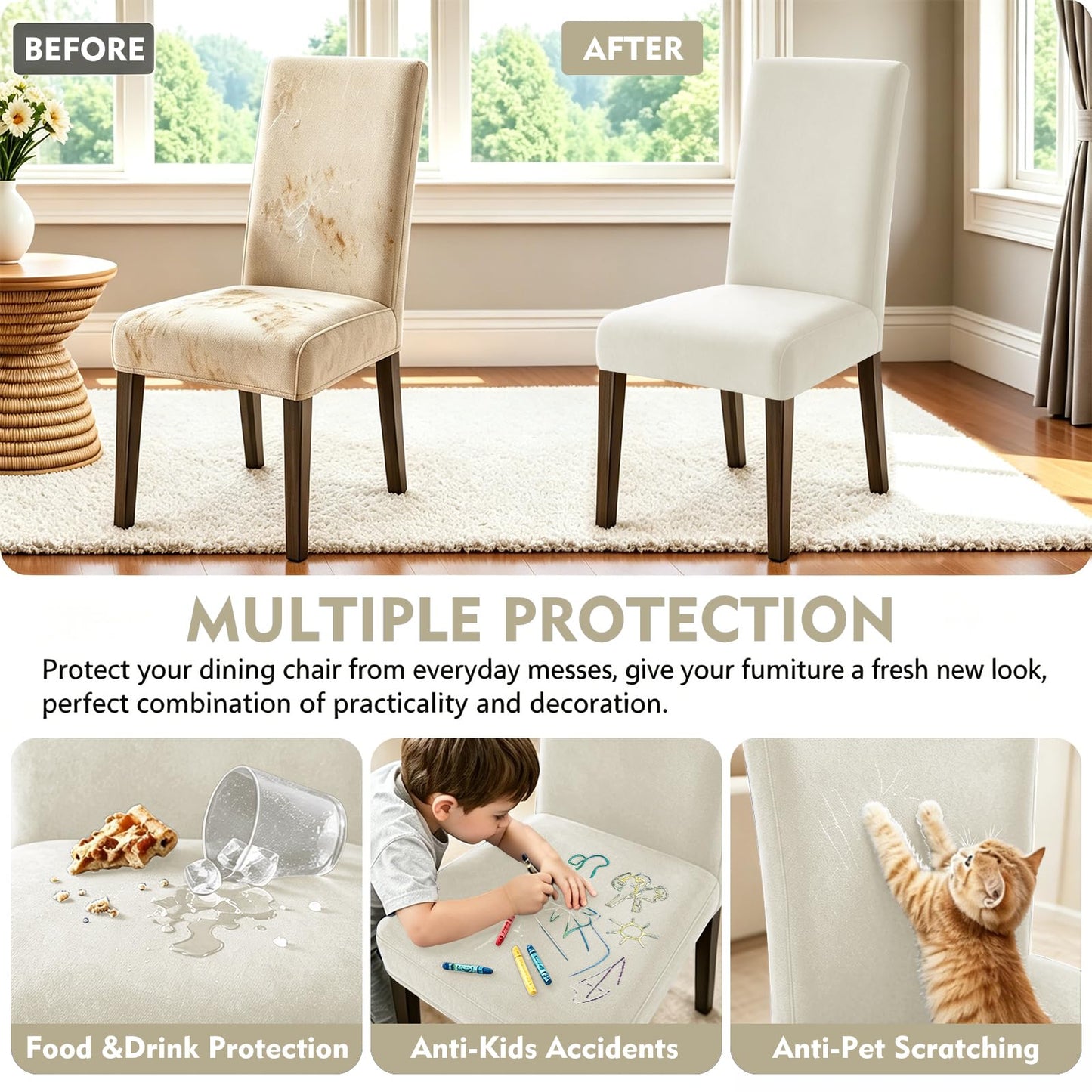 YEMYHOM Real Velvet Dining Chair Covers Set of 6, Stretch Parsons Chair Slipcovers, Super Soft Removable Washable Kitchen Chair Protector Cover for Dining Room, Restaurant, Banquet (Beige)