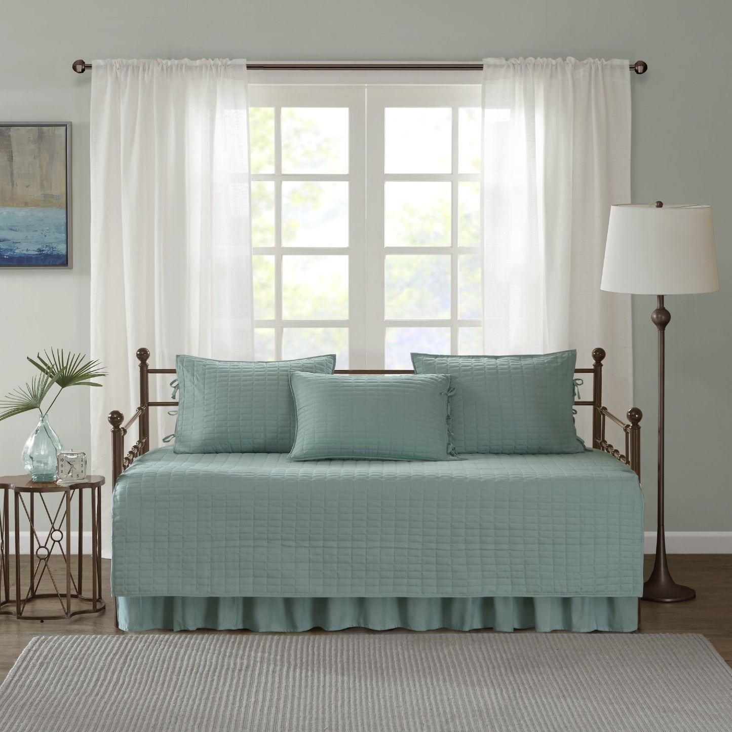 Comfort Spaces Daybed Cover - Luxe Double Sided Quilting, All Season Cozy Bedding with Bedskirt, Matching Shams, Kienna Sage Green75"x39" 5 Piece