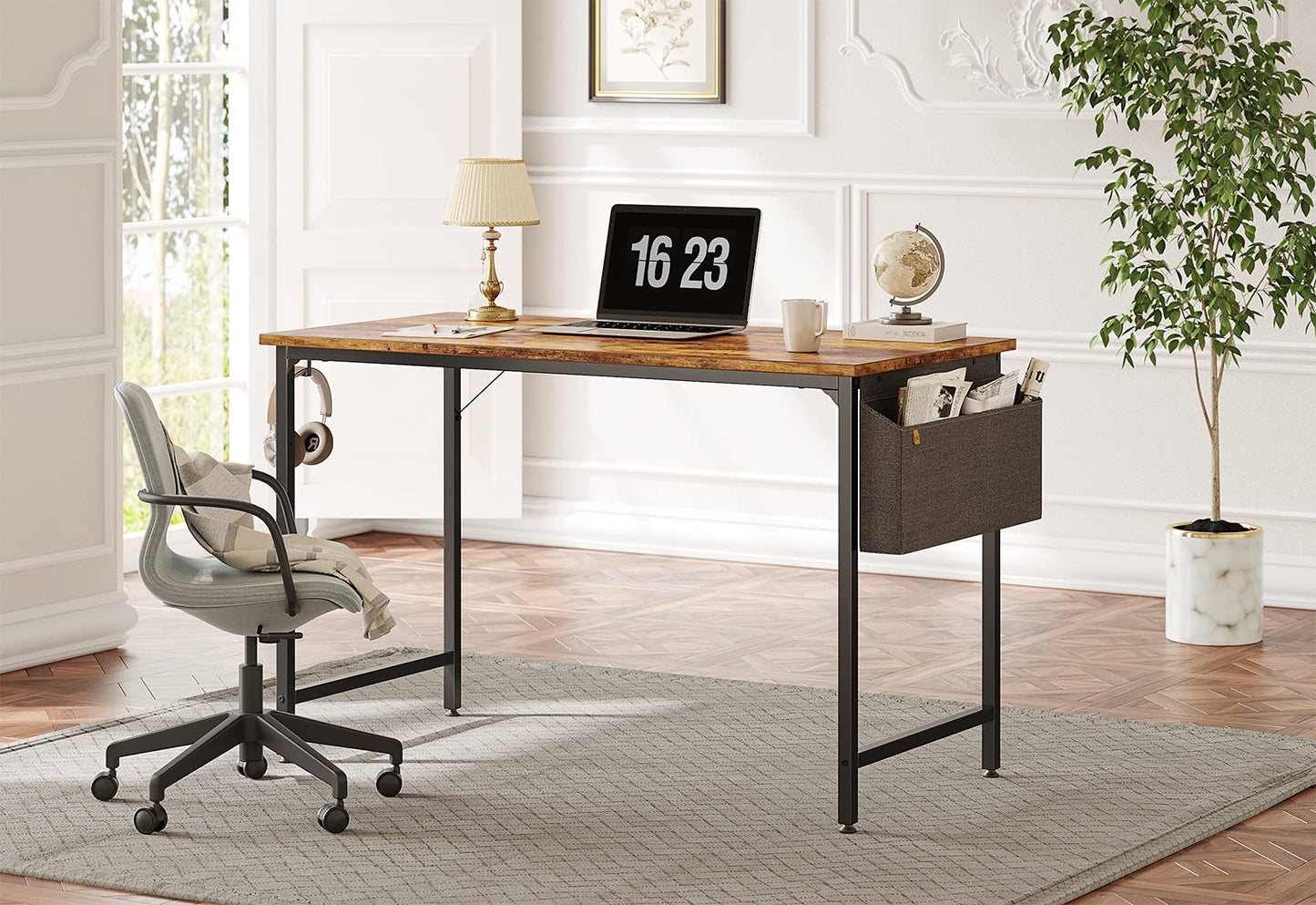 CubiCubi Study Computer Desk 32" Home Office Writing Small Desk, Modern Simple Style PC Table, Black Metal Frame, Rustic Brown