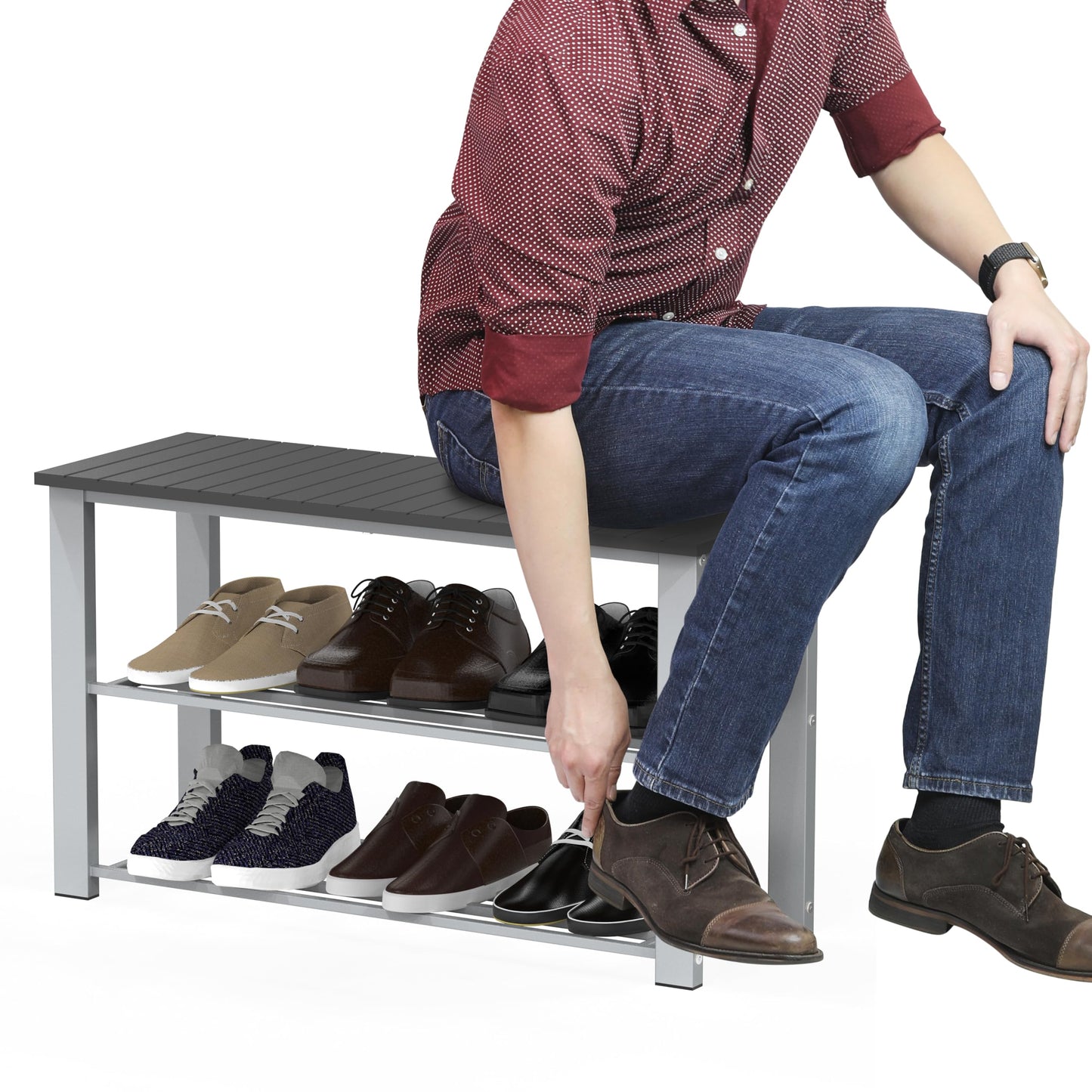 Simple Houseware Wood Top Shoe Storage Bench for Entryway, Grey
